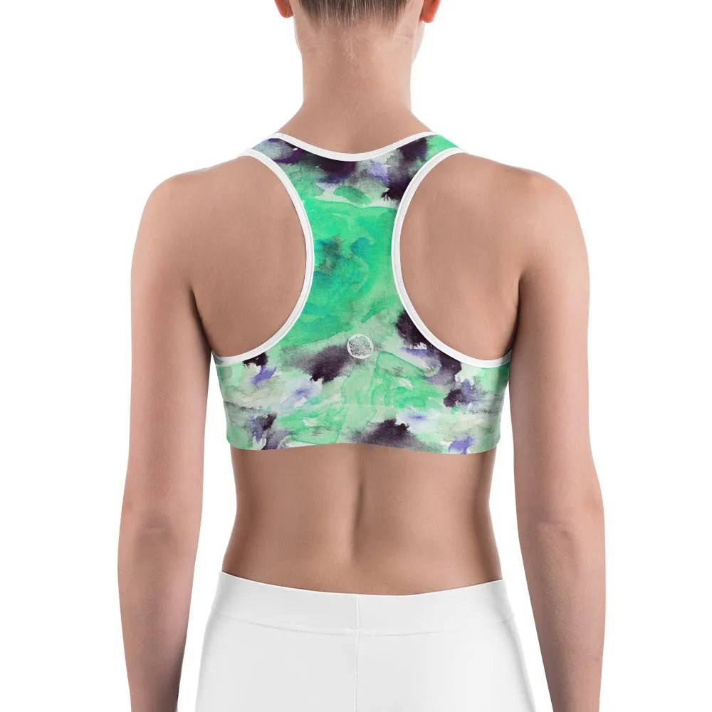 Turquoise Blue Floral Sports Bra, Rose Print Women's Yoga Bra-Made in USA/ EU (US Size: XS-2XL)