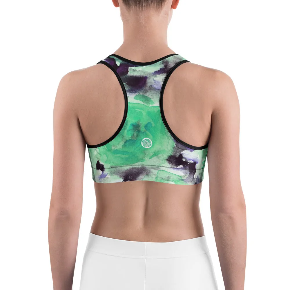 Turquoise Blue Floral Sports Bra, Rose Print Women's Yoga Bra-Made in USA/ EU (US Size: XS-2XL)