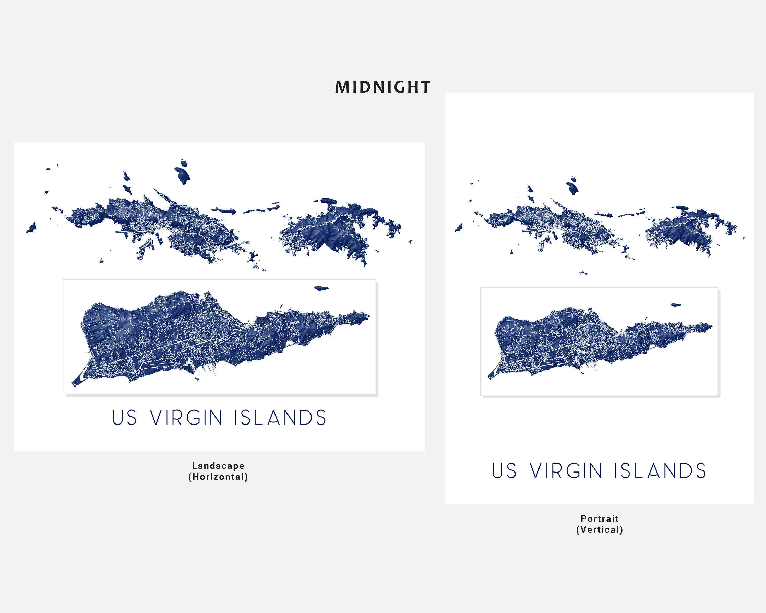 US Virgin Islands Map Print - Island Map of USVI, St. John, St. Thomas, Saint Croix Maps