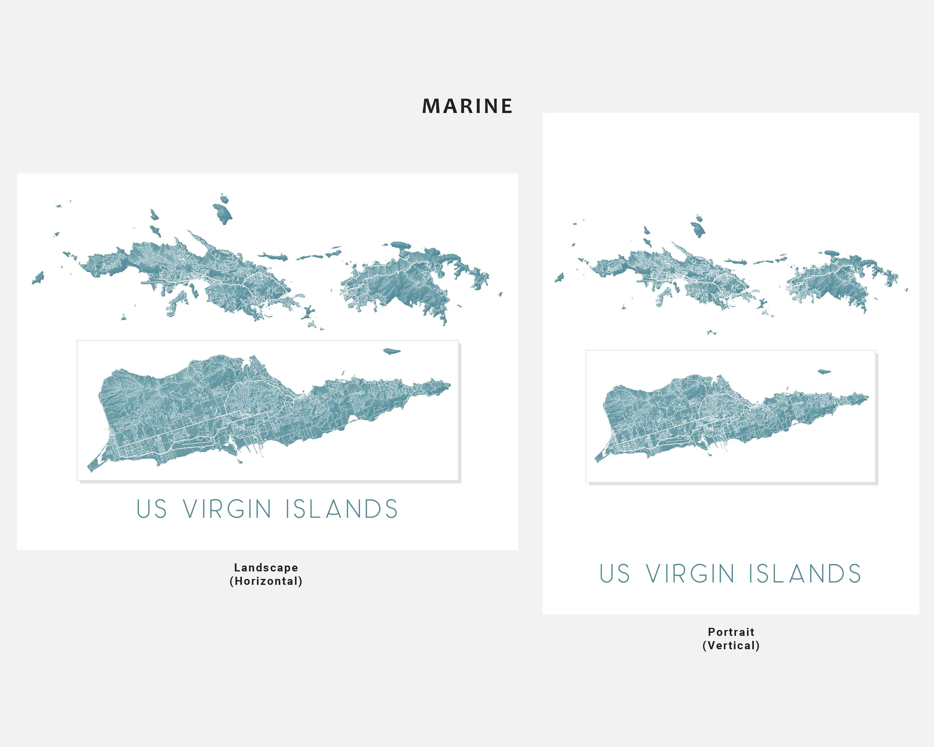 US Virgin Islands Map Print - Island Map of USVI, St. John, St. Thomas, Saint Croix Maps