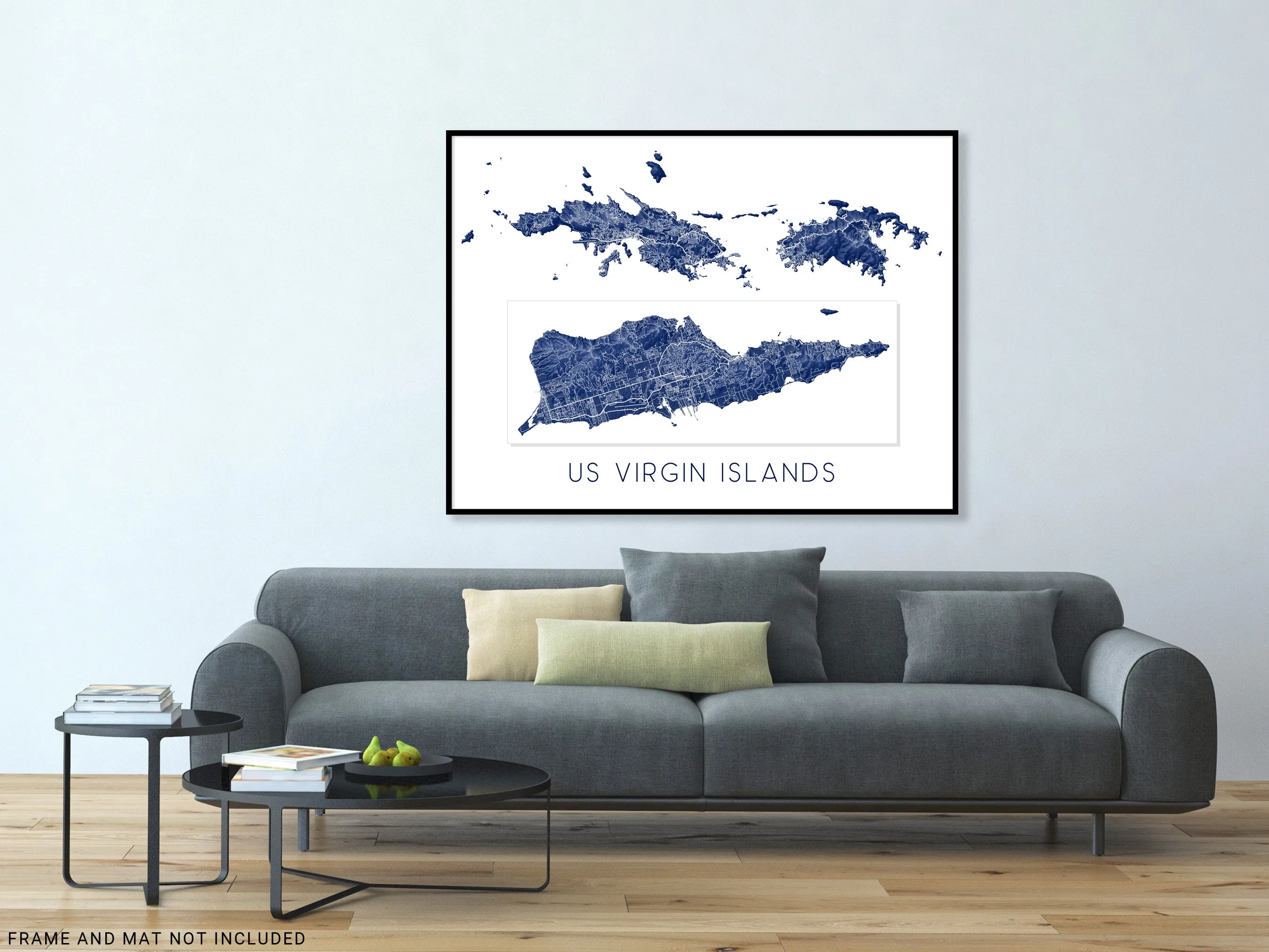 US Virgin Islands Map Print - Island Map of USVI, St. John, St. Thomas, Saint Croix Maps