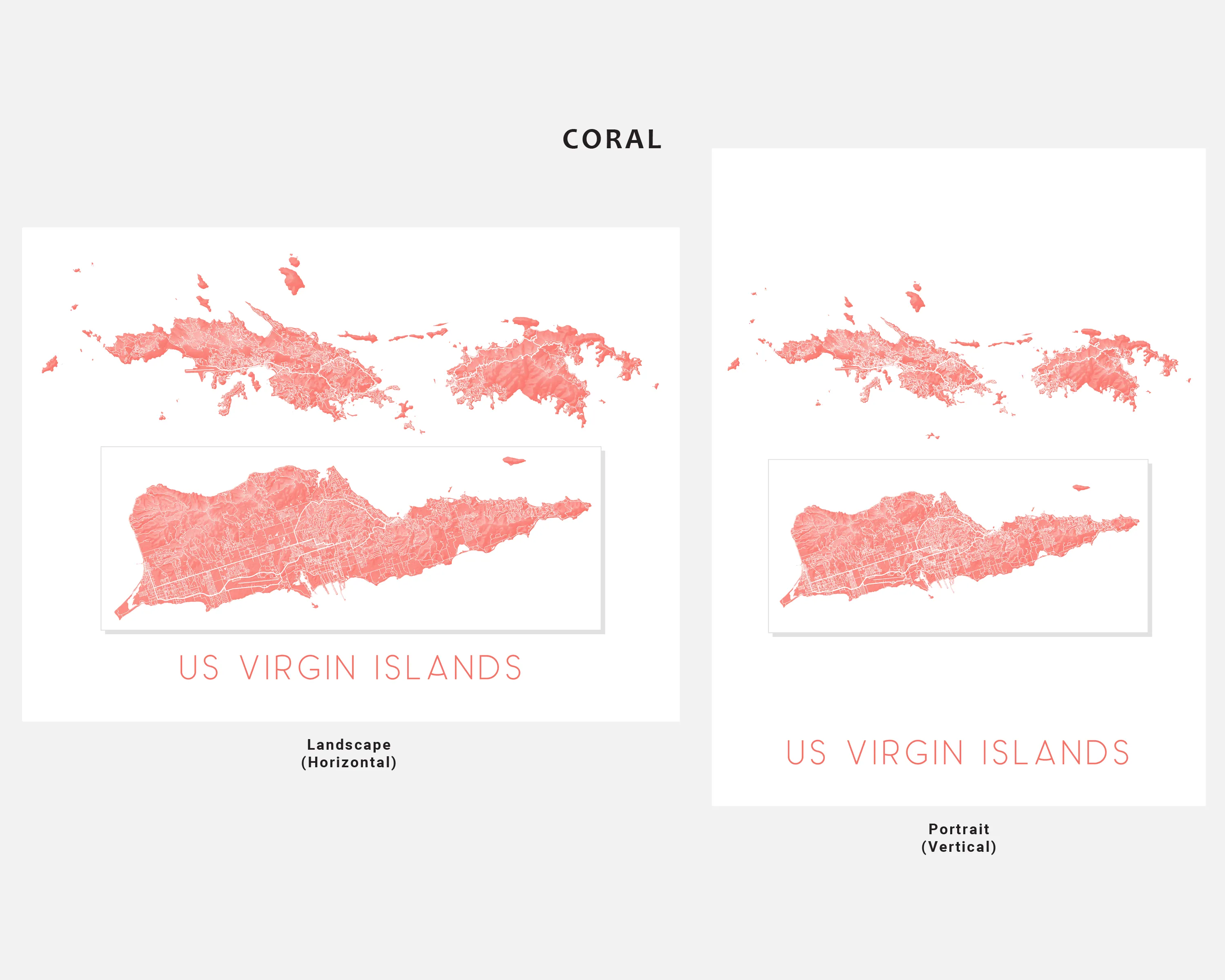 US Virgin Islands Map Print - Island Map of USVI, St. John, St. Thomas, Saint Croix Maps