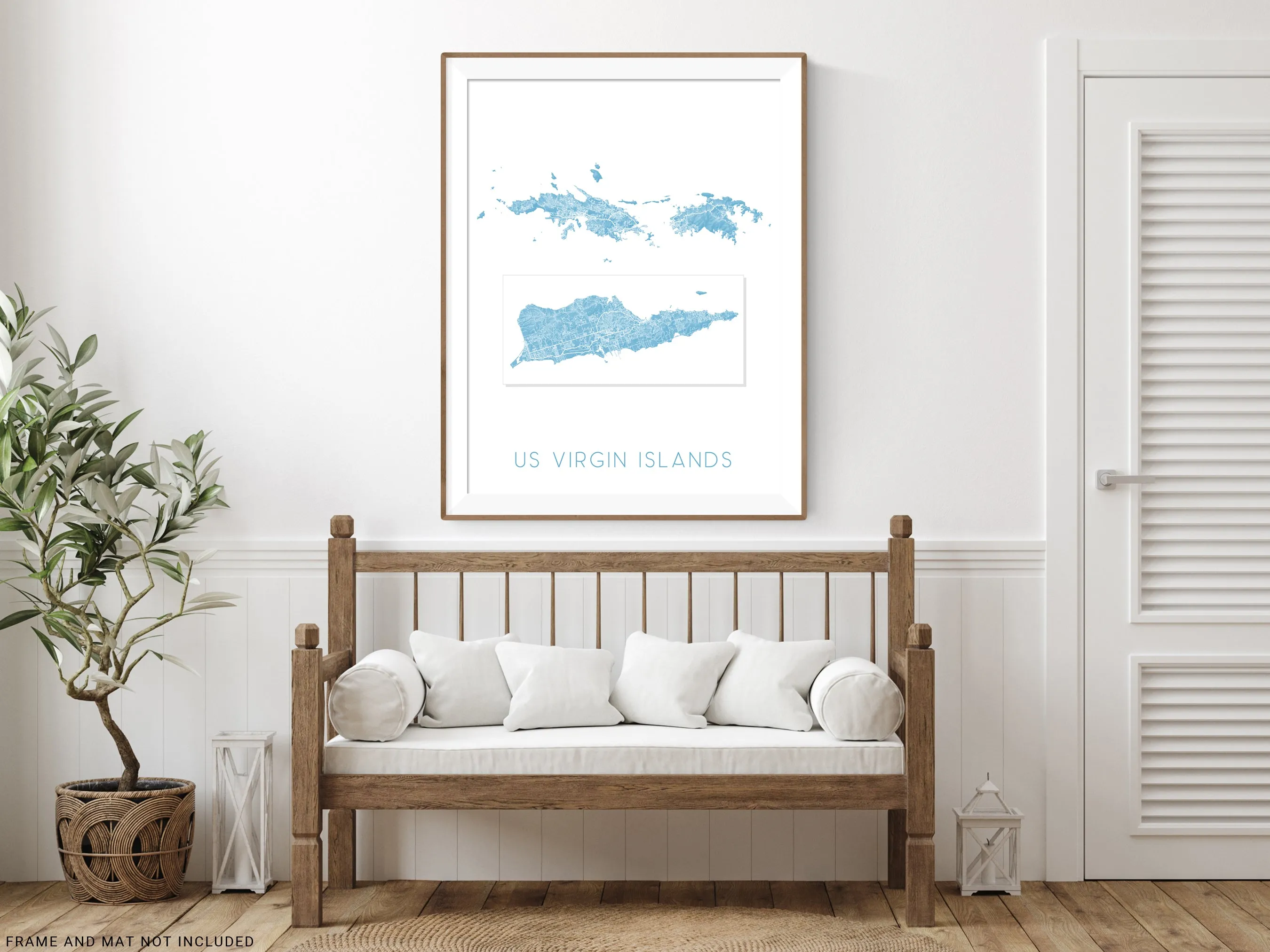 US Virgin Islands Map Print - Island Map of USVI, St. John, St. Thomas, Saint Croix Maps