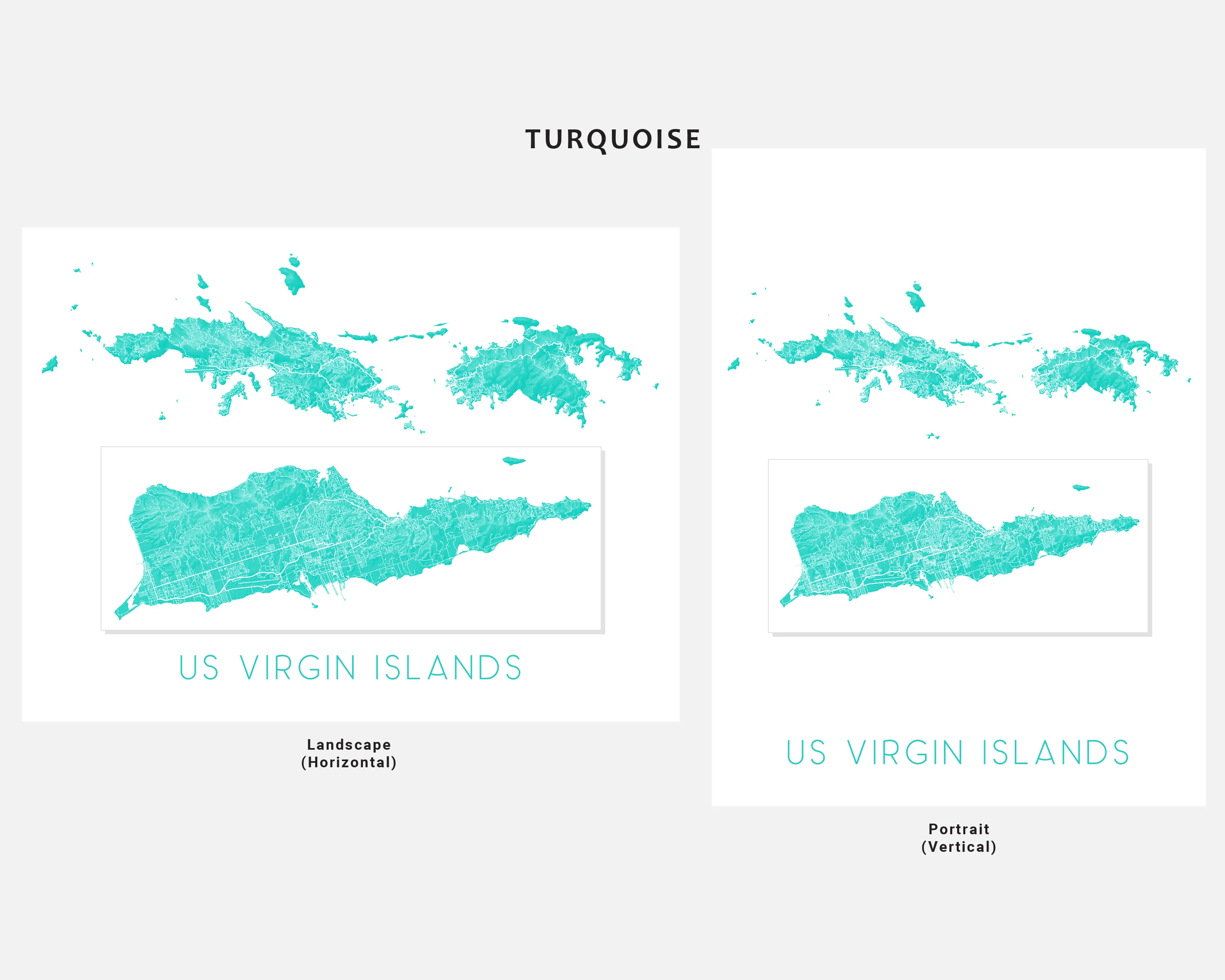 US Virgin Islands Map Print - Island Map of USVI, St. John, St. Thomas, Saint Croix Maps