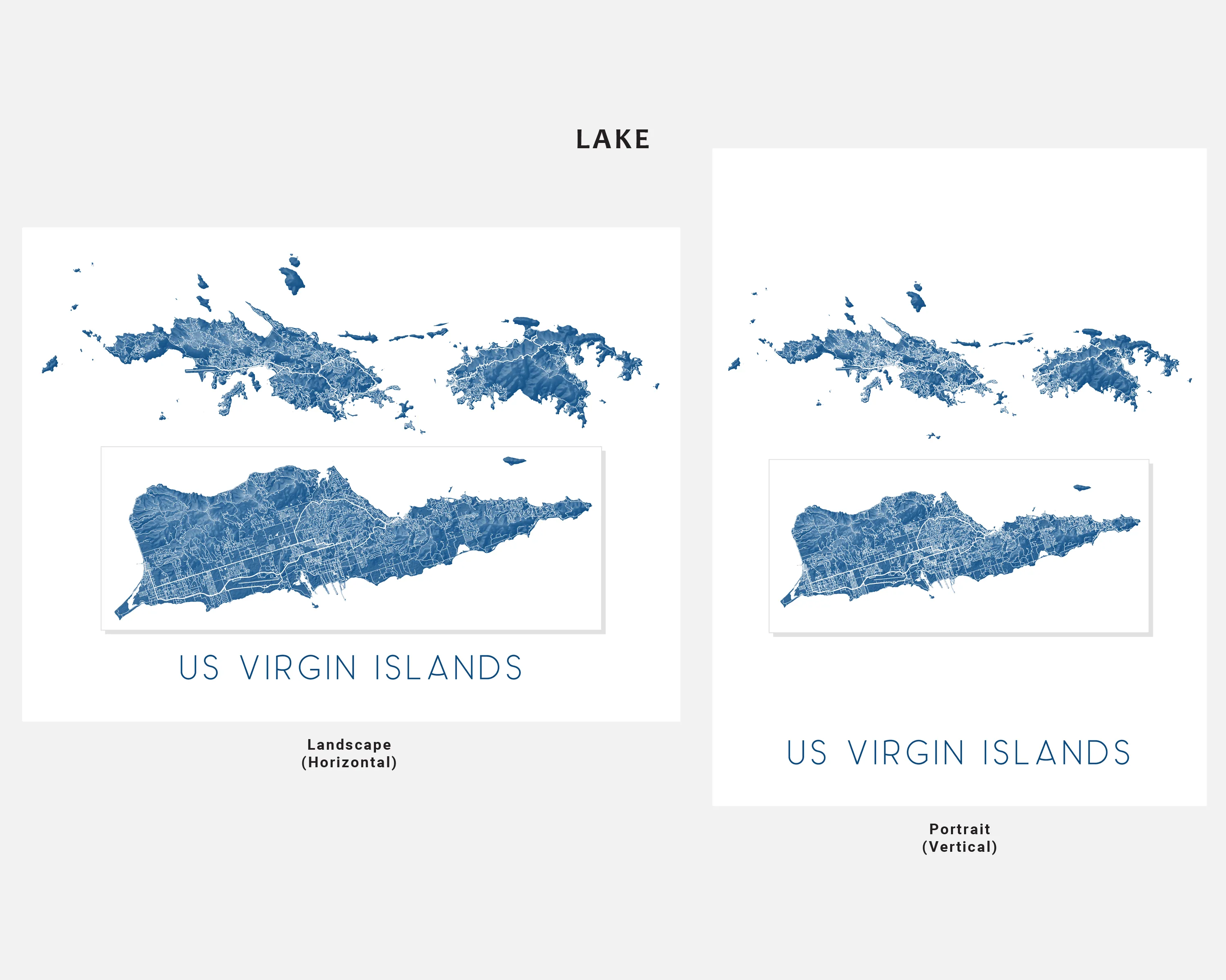 US Virgin Islands Map Print - Island Map of USVI, St. John, St. Thomas, Saint Croix Maps