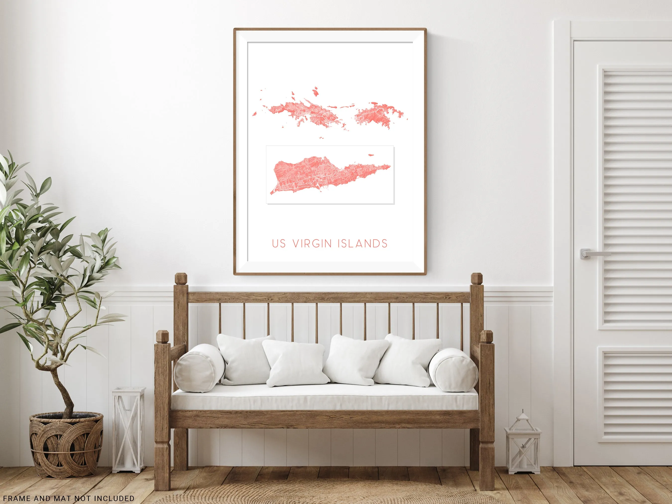US Virgin Islands Map Print - Island Map of USVI, St. John, St. Thomas, Saint Croix Maps