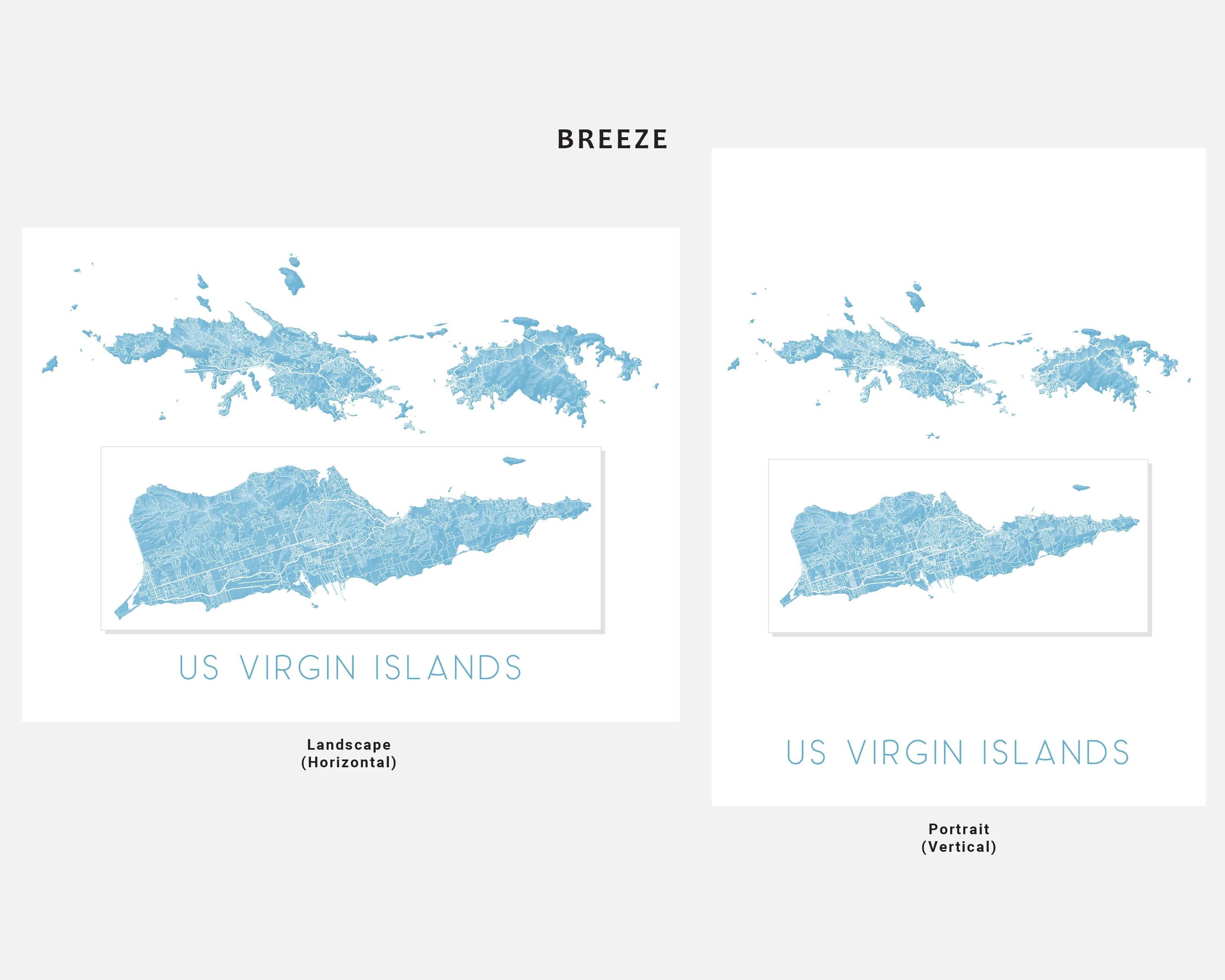 US Virgin Islands Map Print - Island Map of USVI, St. John, St. Thomas, Saint Croix Maps
