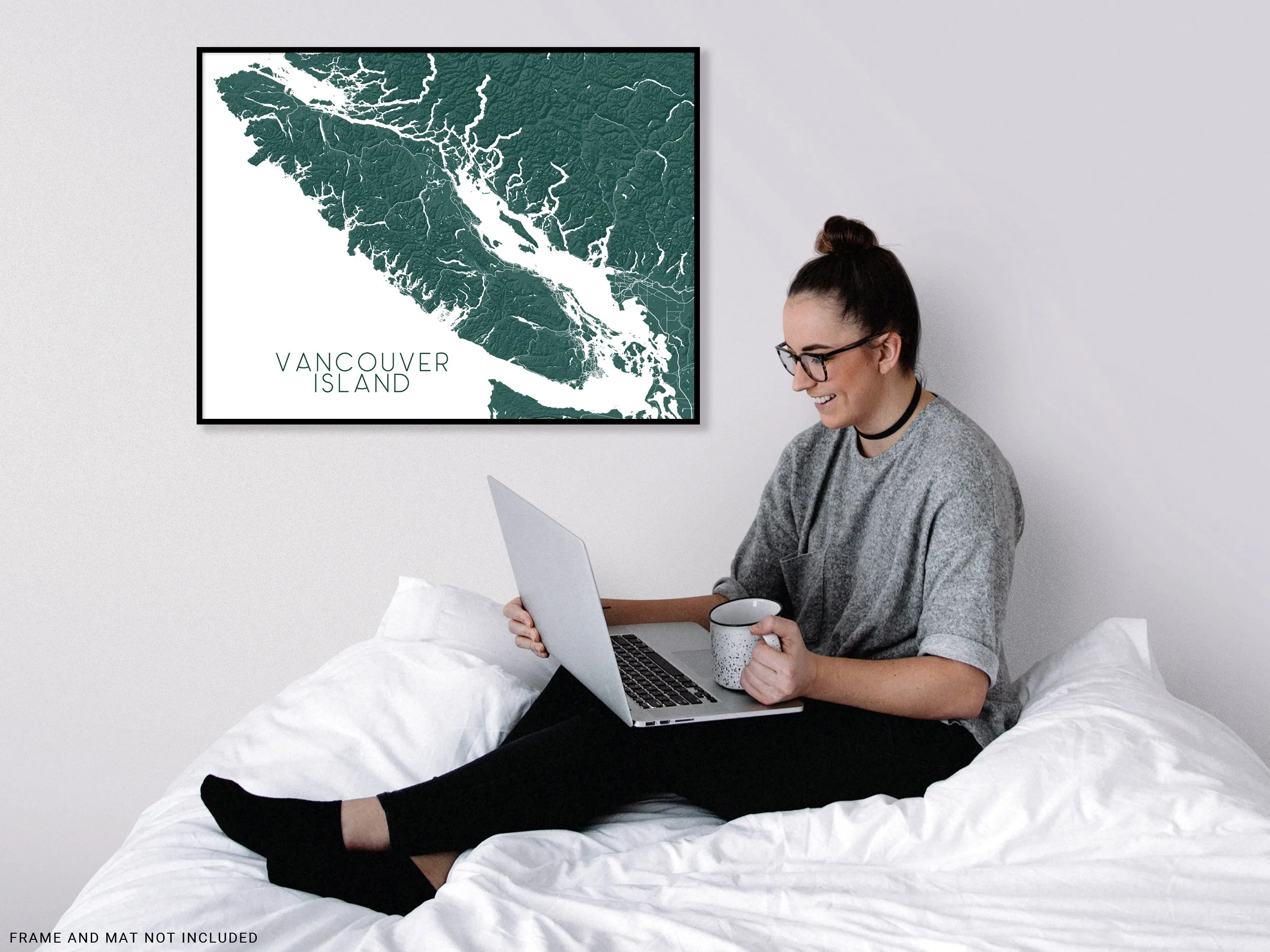Vancouver Island BC Canada Regional Topographic Map Wall Art Print Poster, Victoria Tofino Nanaimo