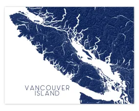 Vancouver Island BC Canada Regional Topographic Map Wall Art Print Poster, Victoria Tofino Nanaimo