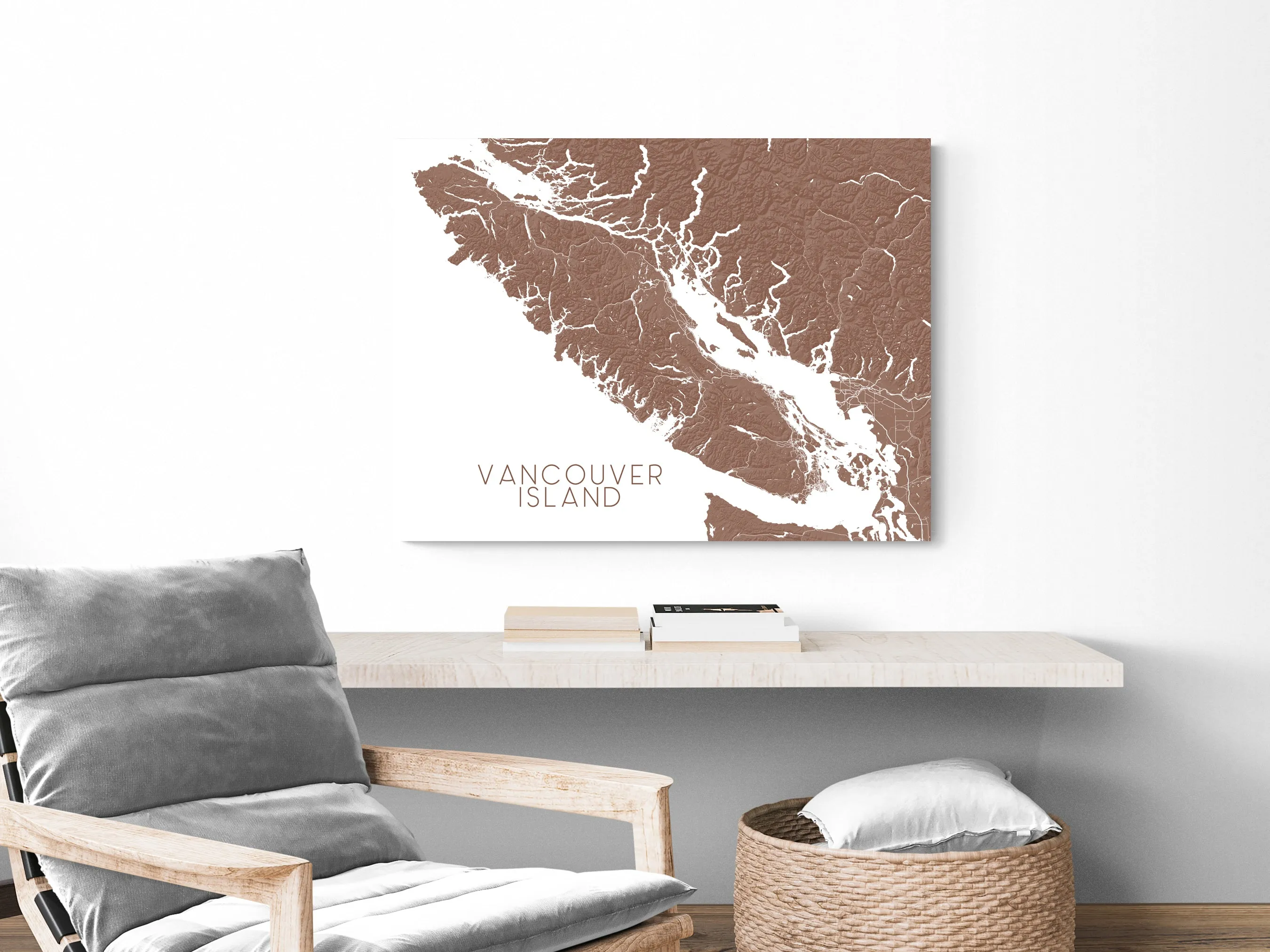 Vancouver Island BC Canada Regional Topographic Map Wall Art Print Poster, Victoria Tofino Nanaimo