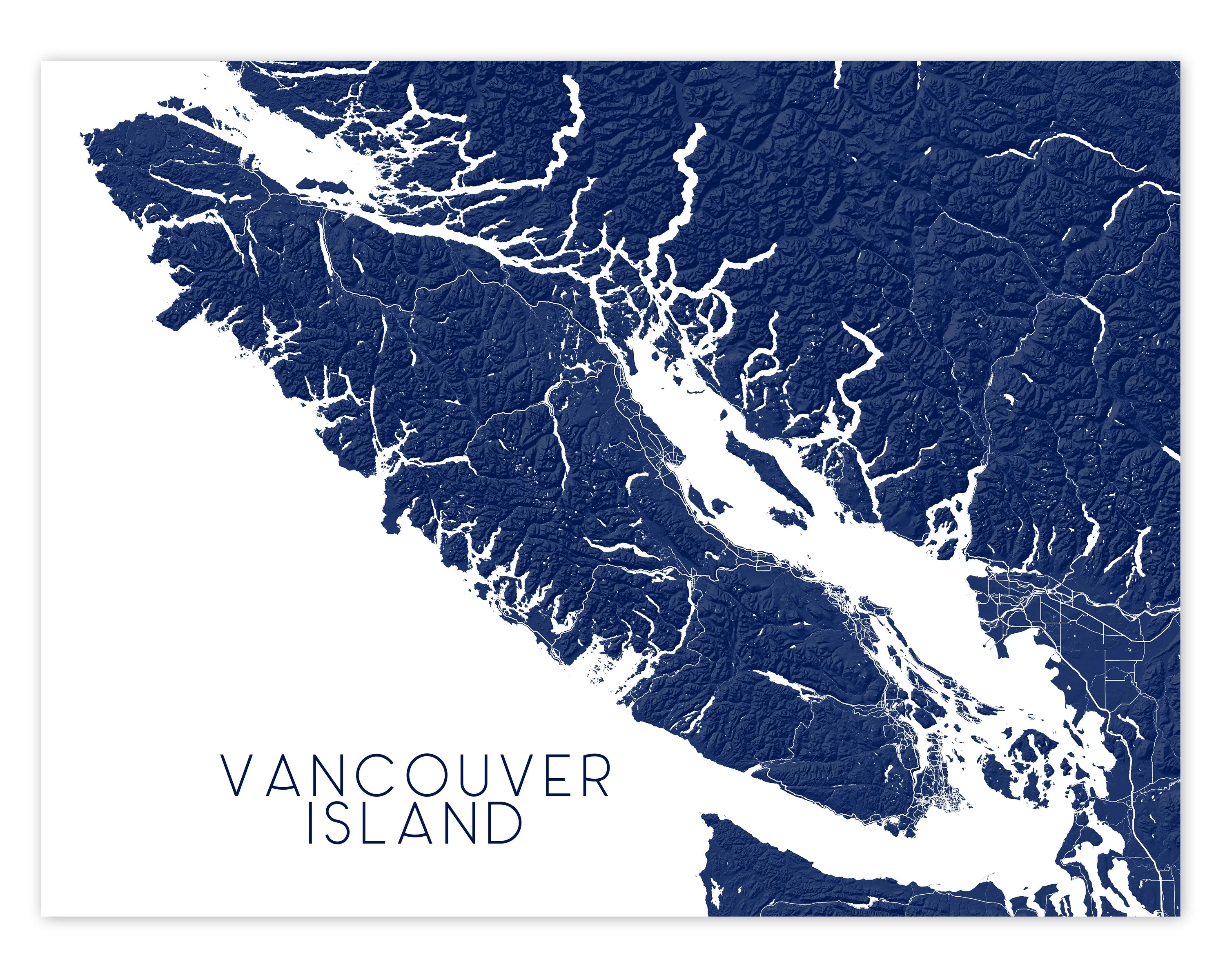 Vancouver Island BC Canada Regional Topographic Map Wall Art Print Poster, Victoria Tofino Nanaimo