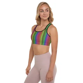 Vintage Style Rainbow Sports Bra, Vertically Stripe Women's Padded Bra-Made in USA/EU