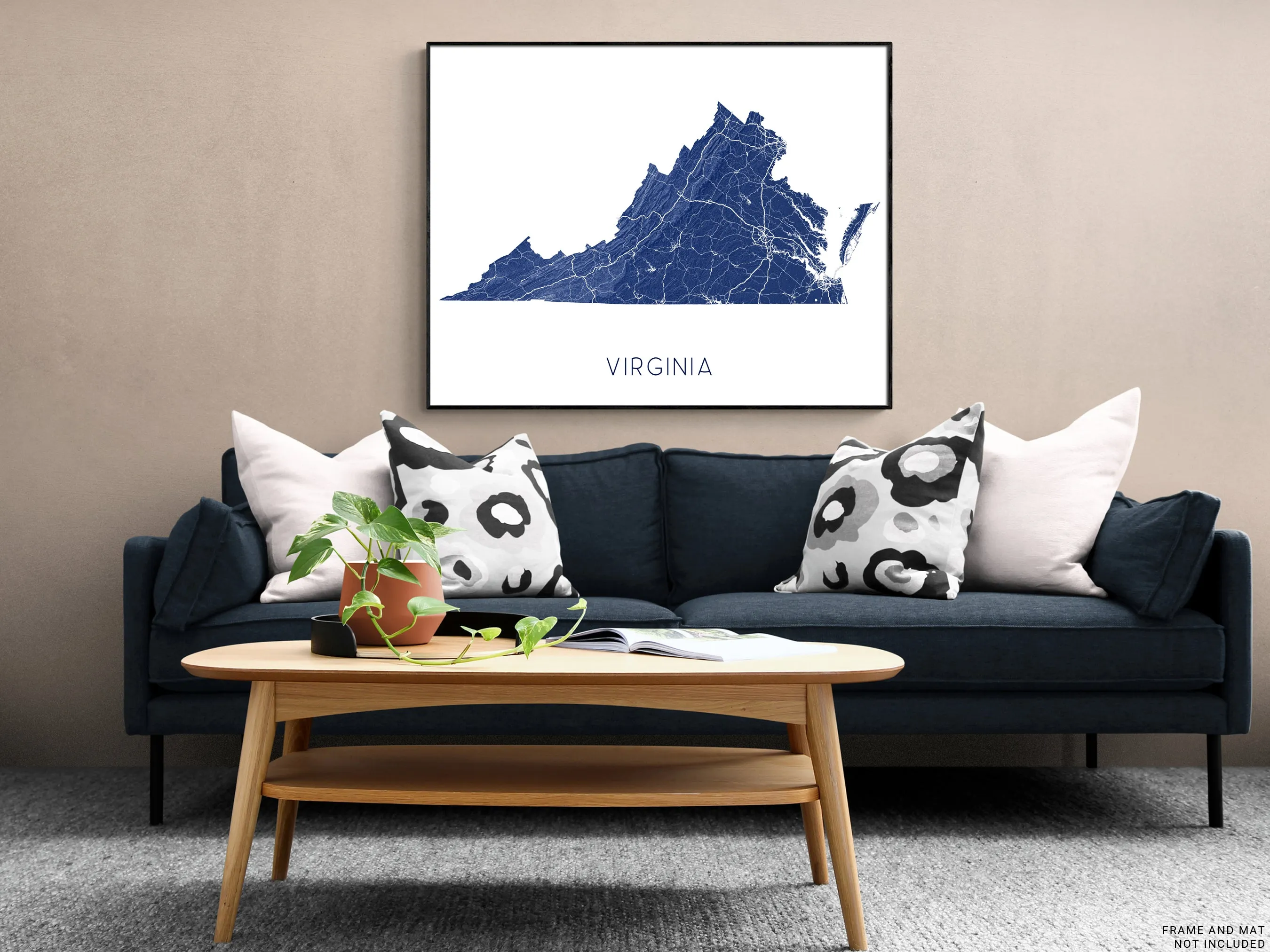 Virginia Map Print - Topographic Map Wall Art of Virginia Poster, VA State Maps