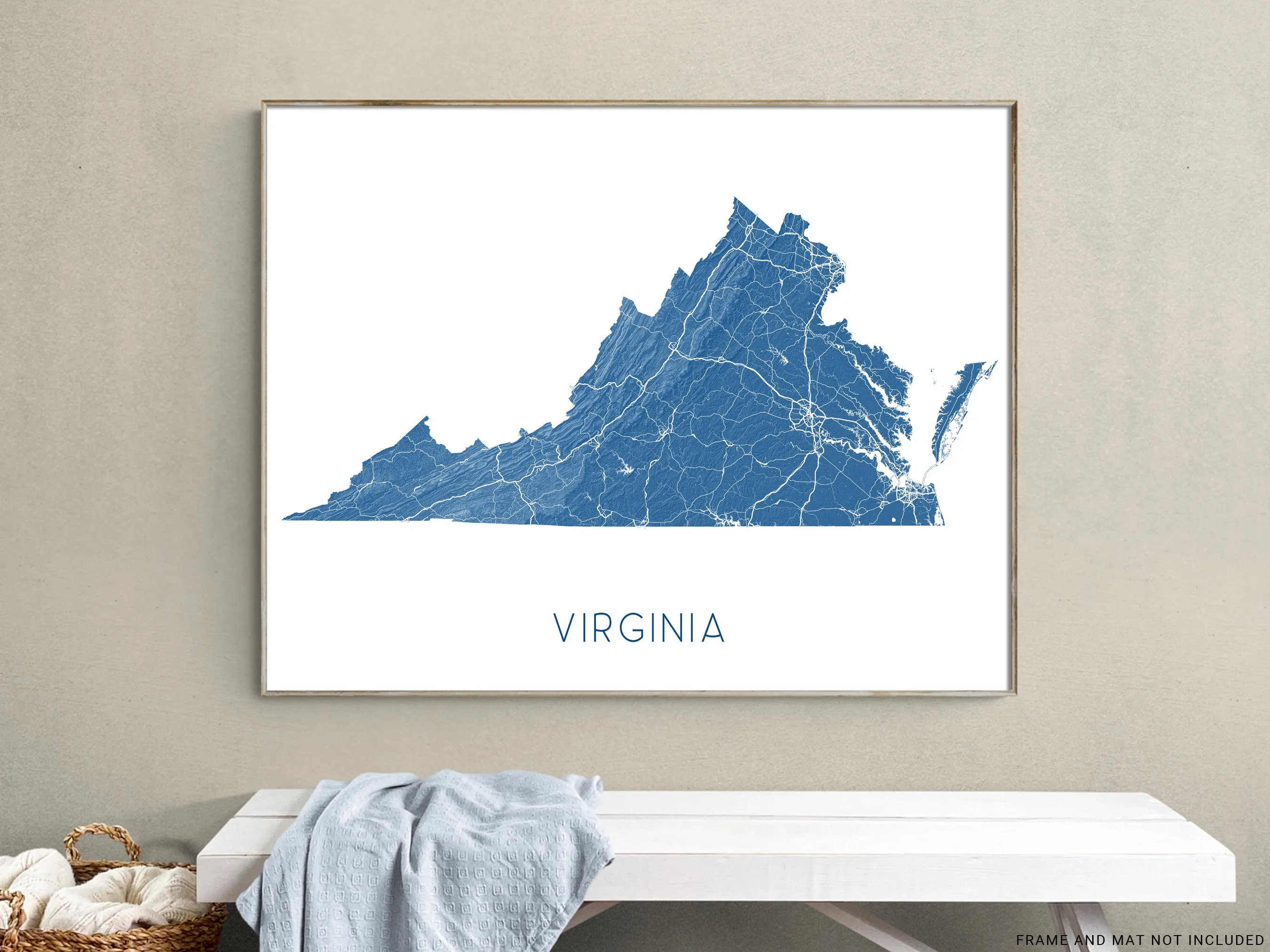 Virginia Map Print - Topographic Map Wall Art of Virginia Poster, VA State Maps