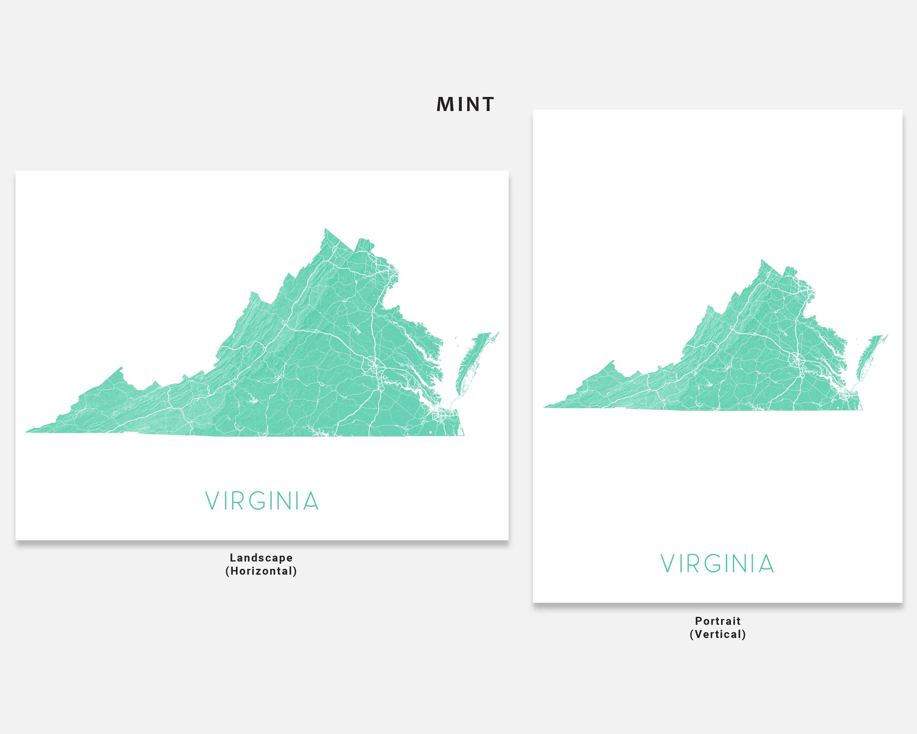 Virginia Map Print - Topographic Map Wall Art of Virginia Poster, VA State Maps