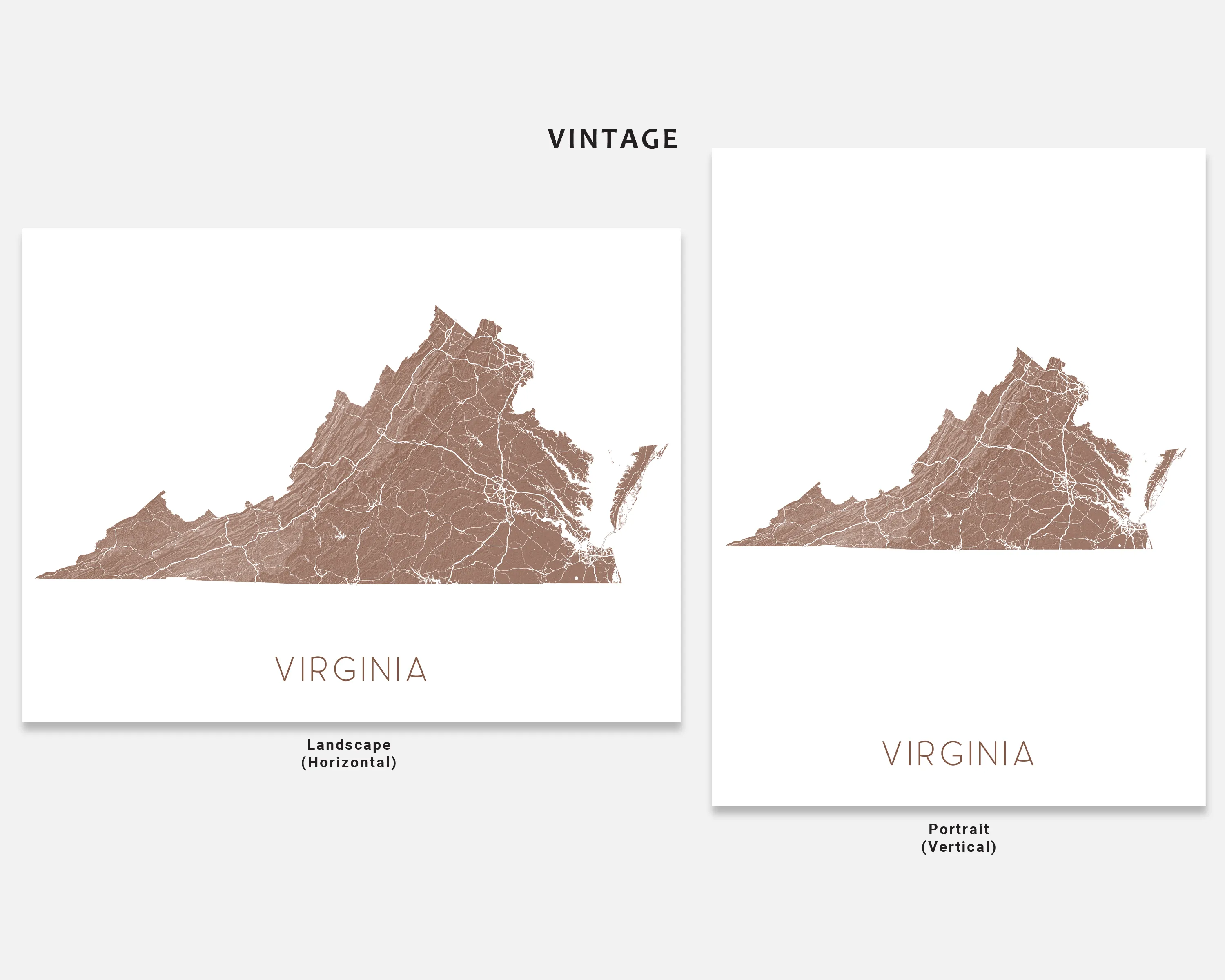 Virginia Map Print - Topographic Map Wall Art of Virginia Poster, VA State Maps