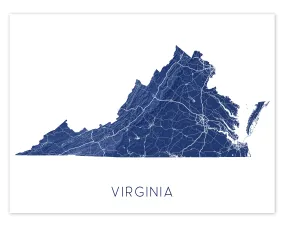Virginia Map Print - Topographic Map Wall Art of Virginia Poster, VA State Maps