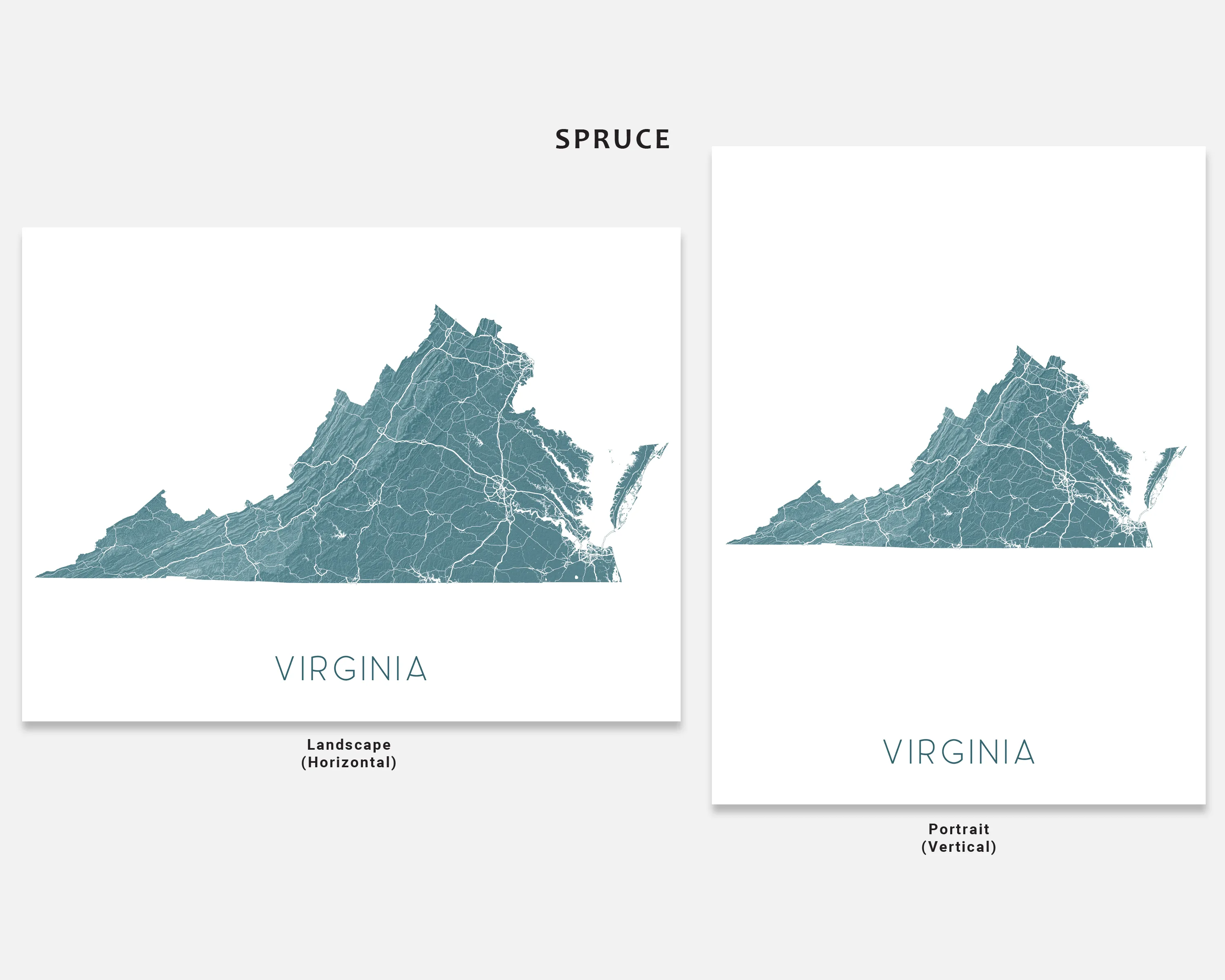 Virginia Map Print - Topographic Map Wall Art of Virginia Poster, VA State Maps