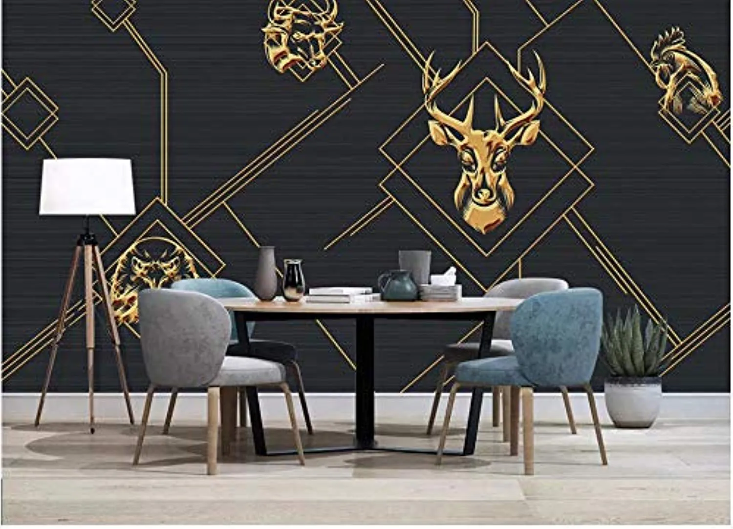 Wall Mural 3D Wallpaper Animal Golden Lines Abstract Living Room