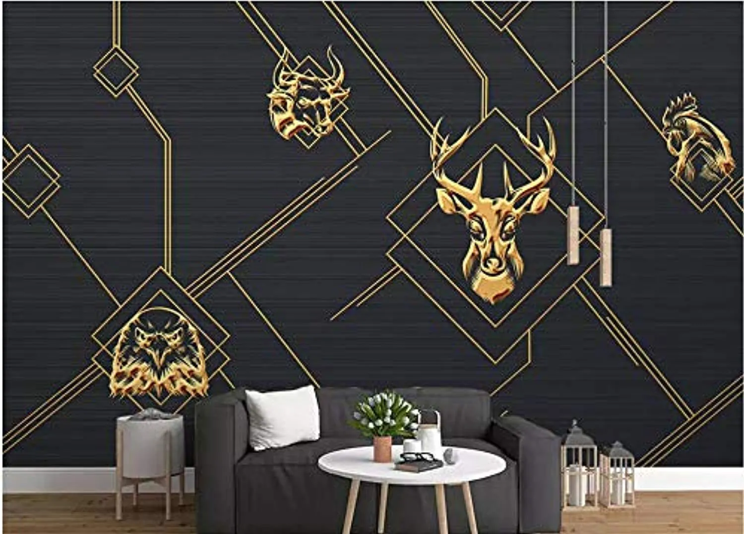 Wall Mural 3D Wallpaper Animal Golden Lines Abstract Living Room