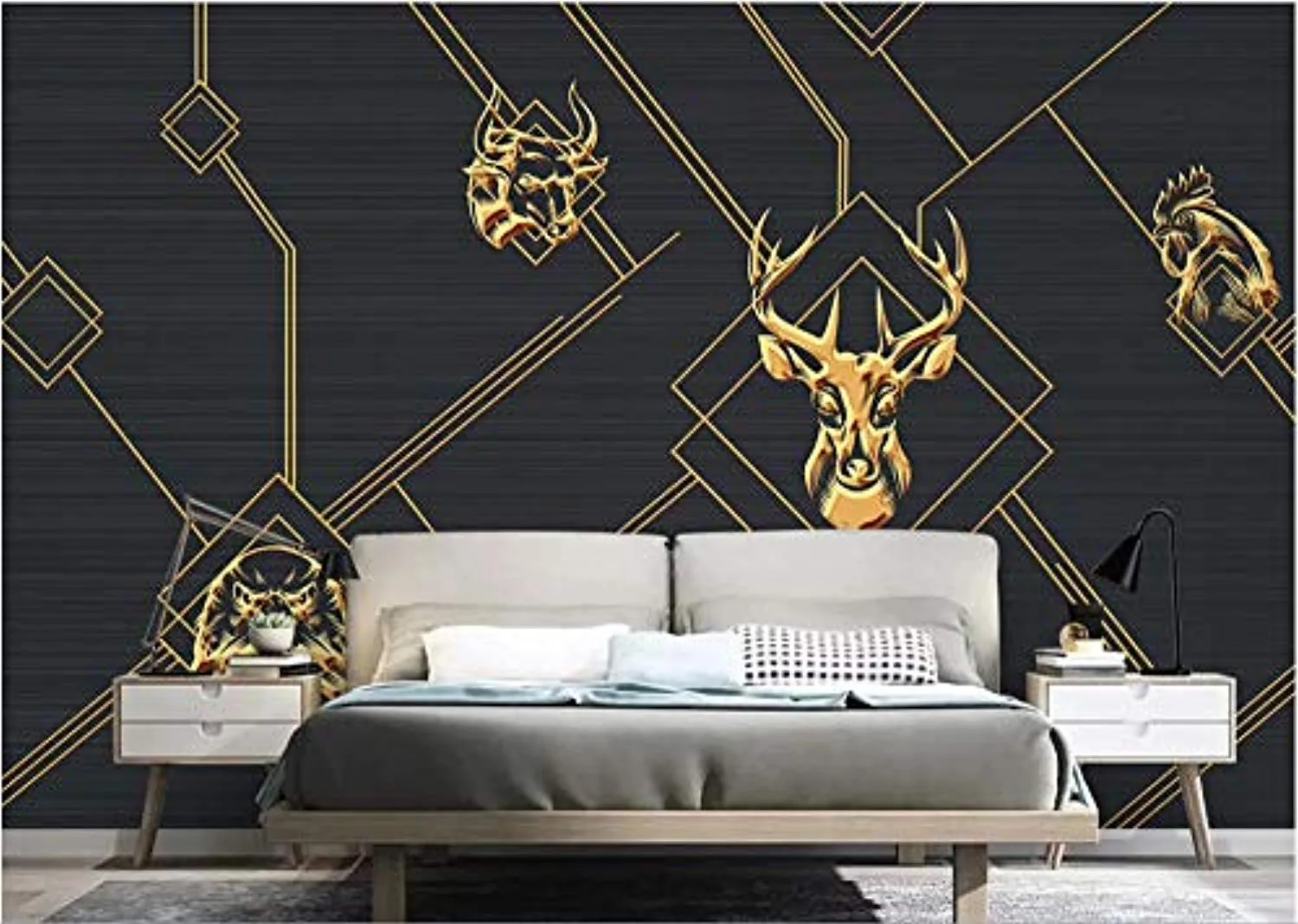 Wall Mural 3D Wallpaper Animal Golden Lines Abstract Living Room