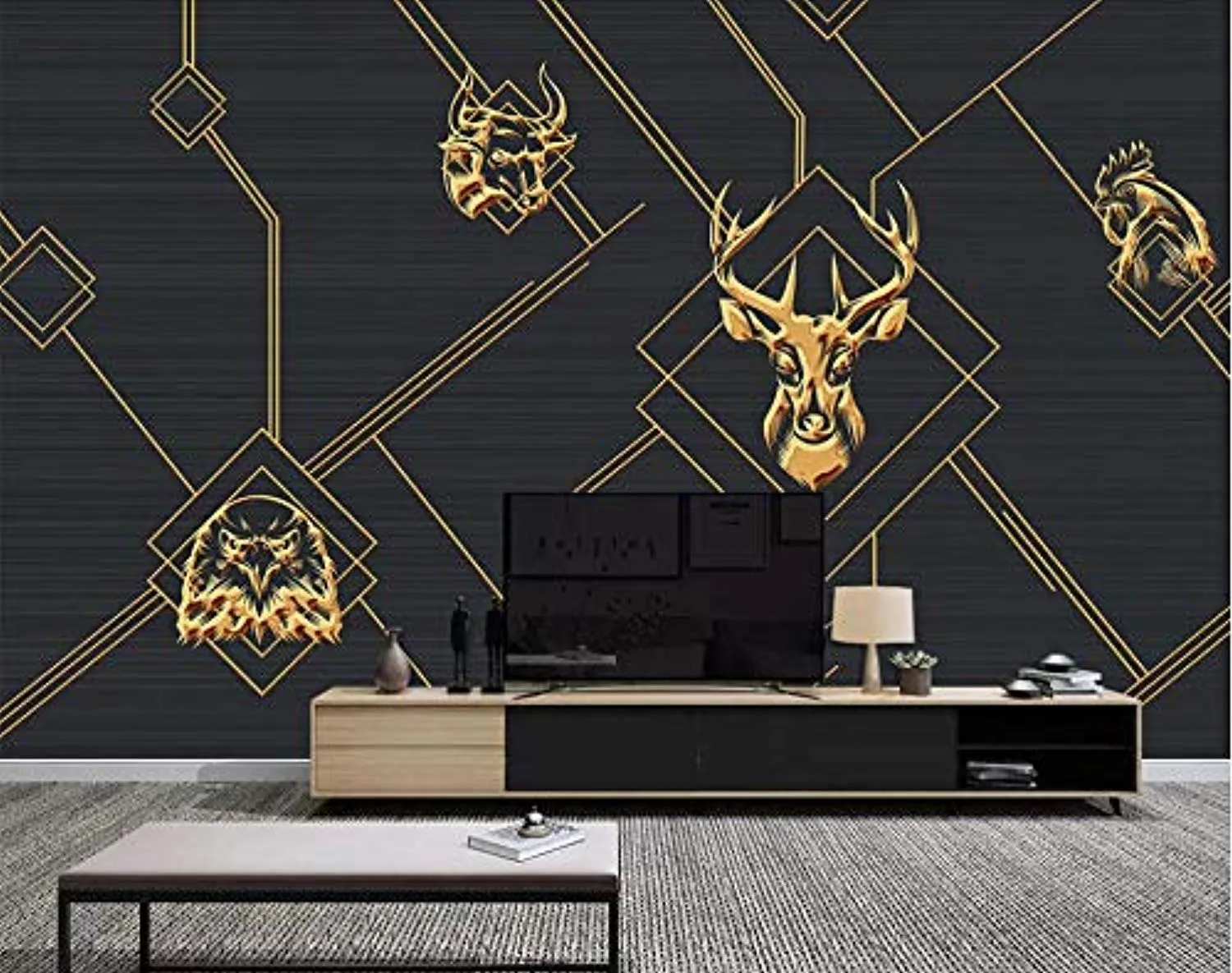 Wall Mural 3D Wallpaper Animal Golden Lines Abstract Living Room