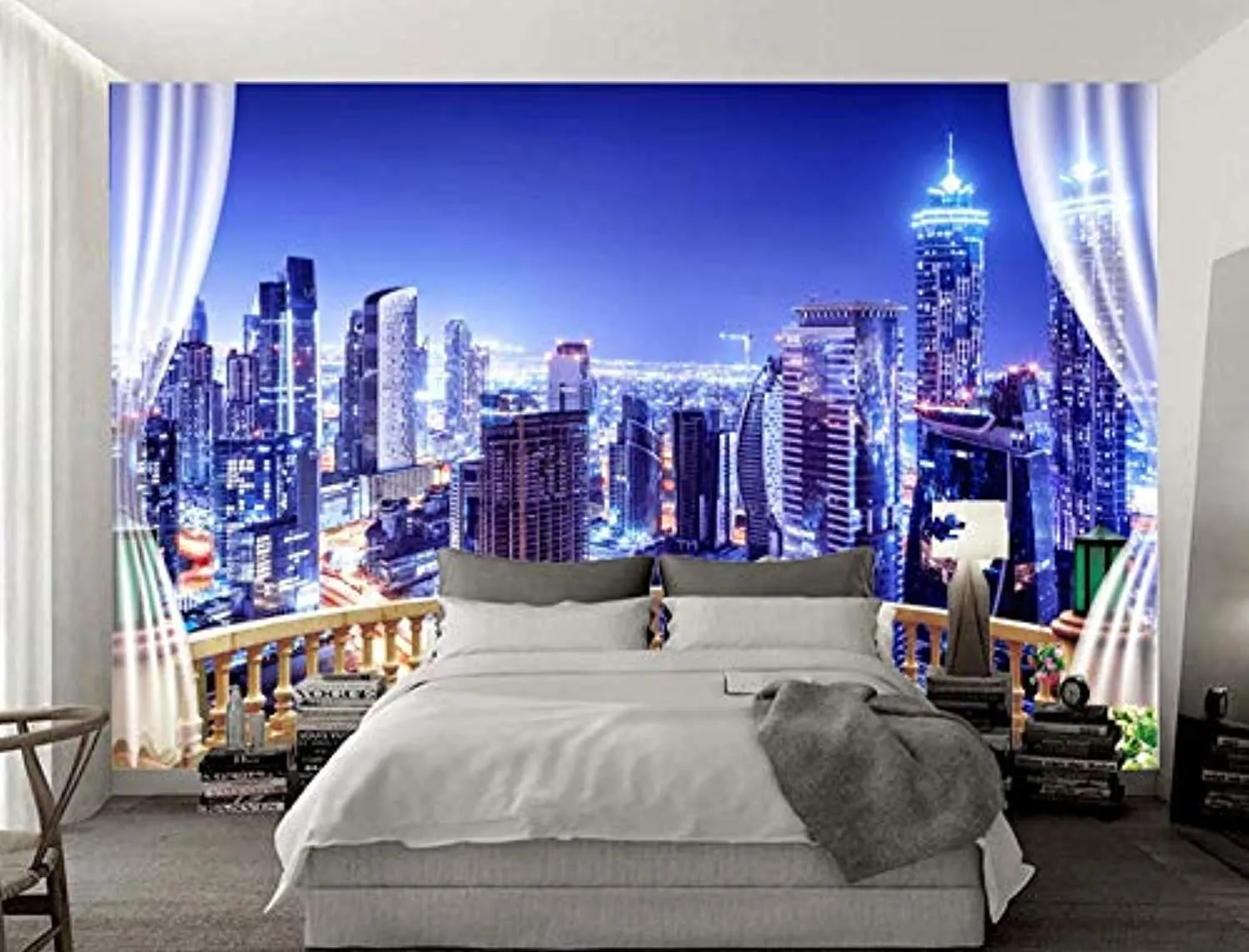 Wall Mural 3D Wallpaper Blue Night View, City Building Wall Decoration Art