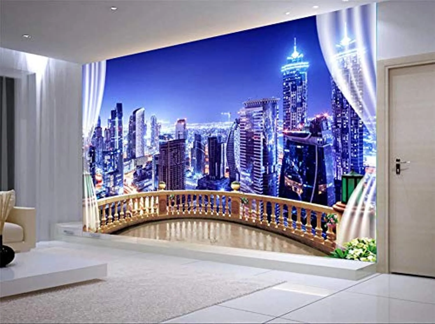 Wall Mural 3D Wallpaper Blue Night View, City Building Wall Decoration Art