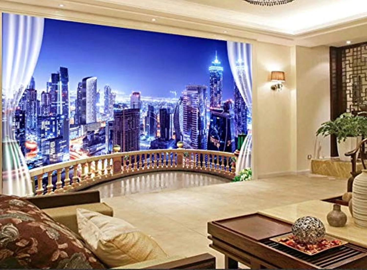 Wall Mural 3D Wallpaper Blue Night View, City Building Wall Decoration Art