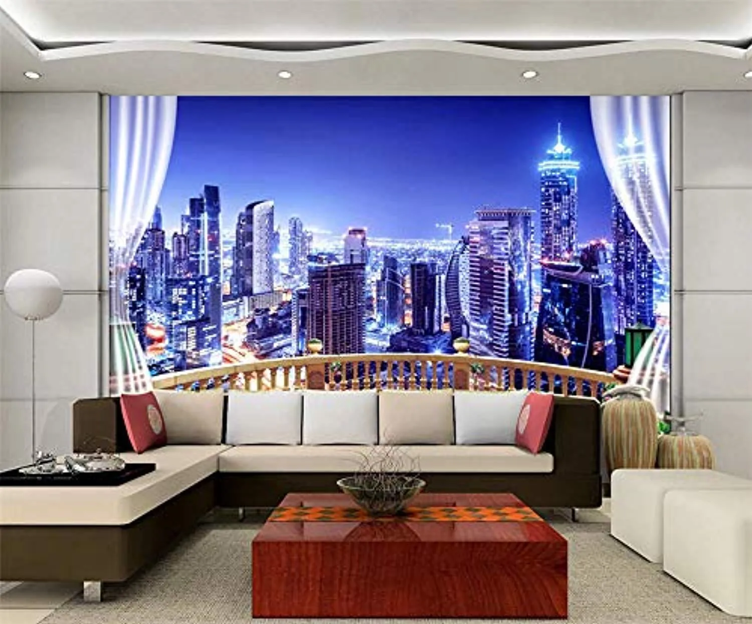 Wall Mural 3D Wallpaper Blue Night View, City Building Wall Decoration Art
