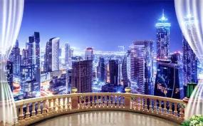 Wall Mural 3D Wallpaper Blue Night View, City Building Wall Decoration Art