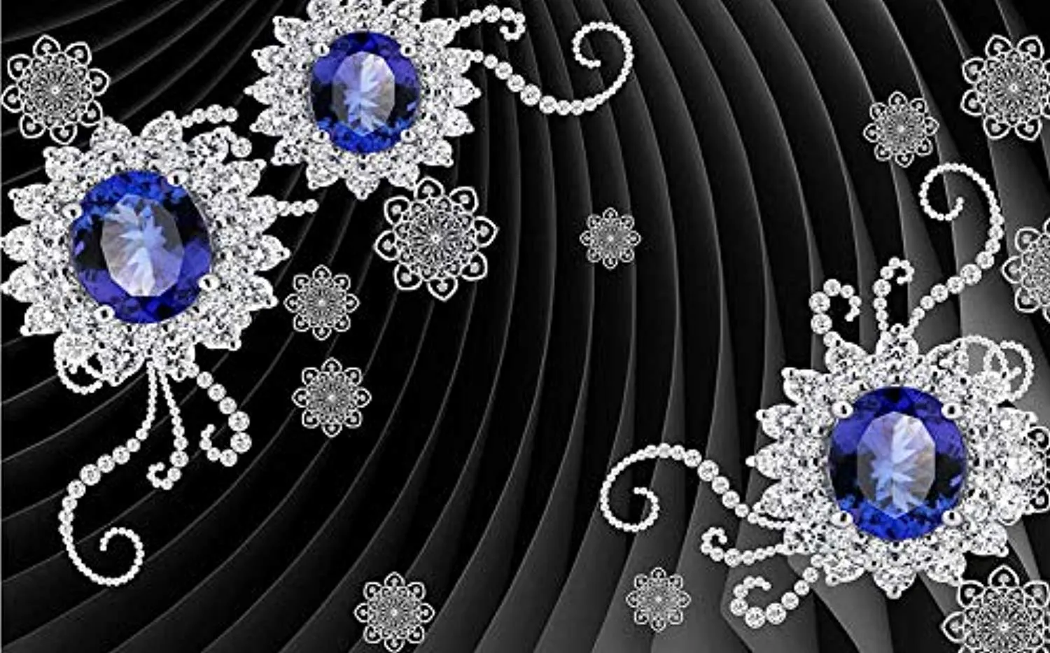 Wall Mural 3D Wallpaper Crystal Diamond Flower Blue Jewel Art
