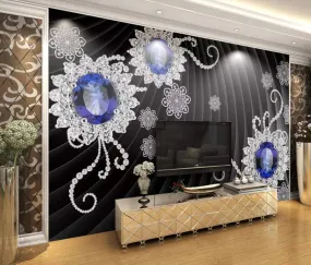 Wall Mural 3D Wallpaper Crystal Diamond Flower Blue Jewel Art