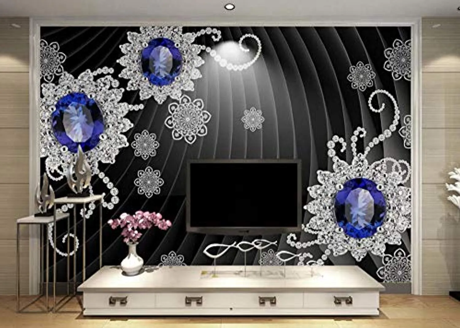 Wall Mural 3D Wallpaper Crystal Diamond Flower Blue Jewel Art