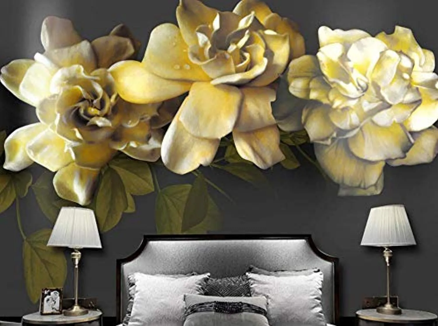 Wall Mural 3D Wallpaper Embossed Beige Flowers Vintage
