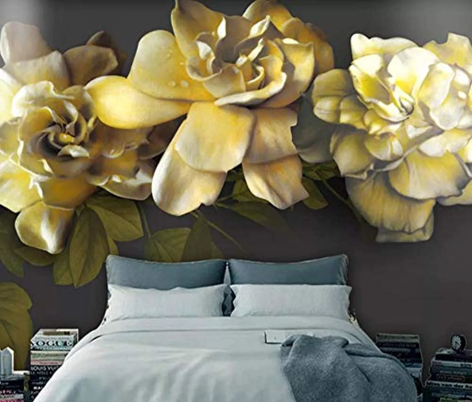 Wall Mural 3D Wallpaper Embossed Beige Flowers Vintage