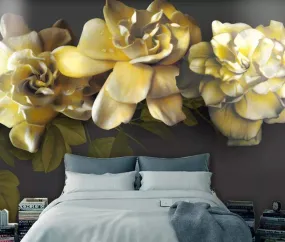 Wall Mural 3D Wallpaper Embossed Beige Flowers Vintage