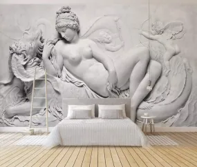 Wall Mural 3D Wallpaper Embossed Black and White Character Sculpture Wall Decoration Art