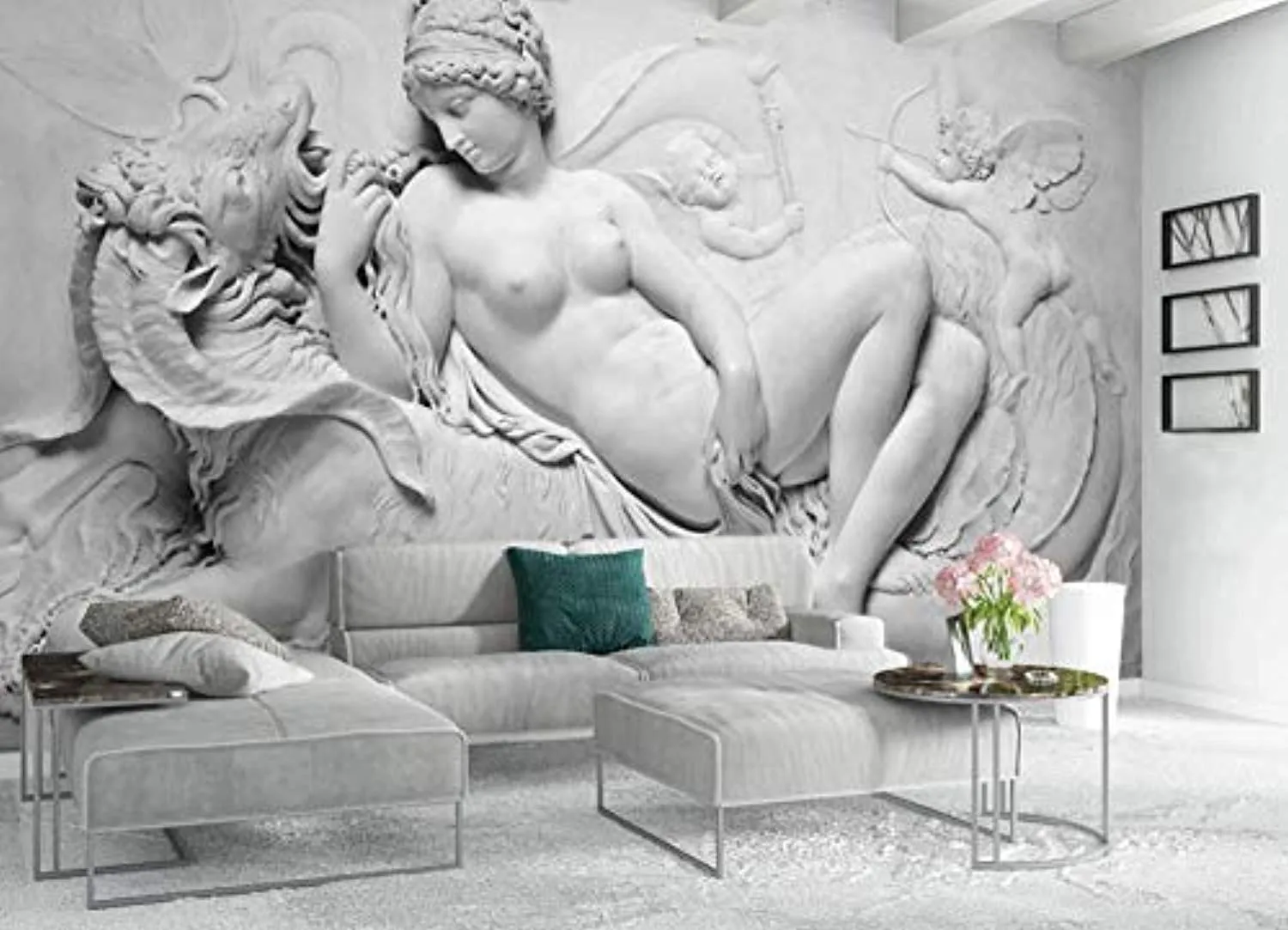 Wall Mural 3D Wallpaper Embossed Black and White Character Sculpture Wall Decoration Art