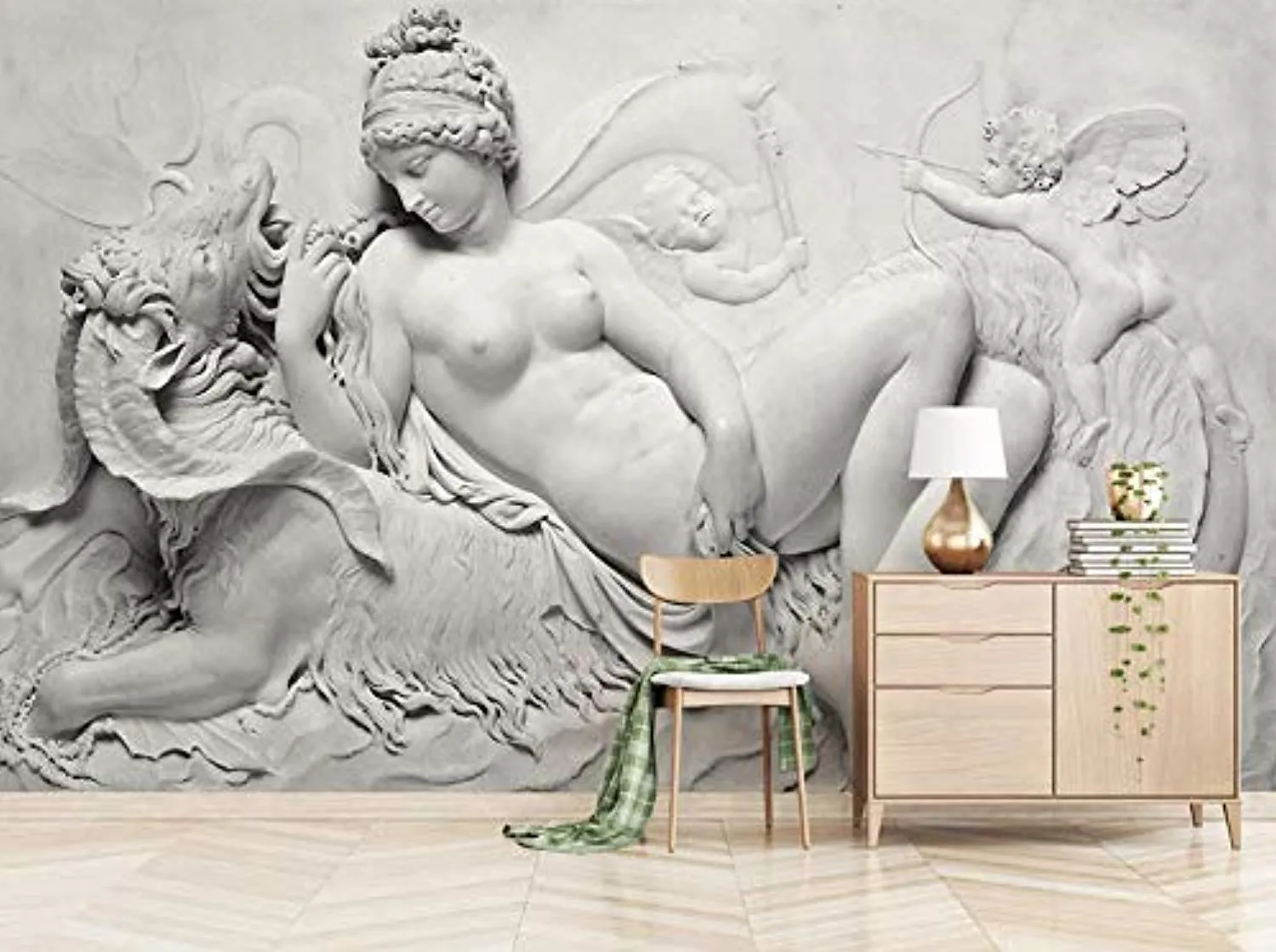 Wall Mural 3D Wallpaper Embossed Black and White Character Sculpture Wall Decoration Art