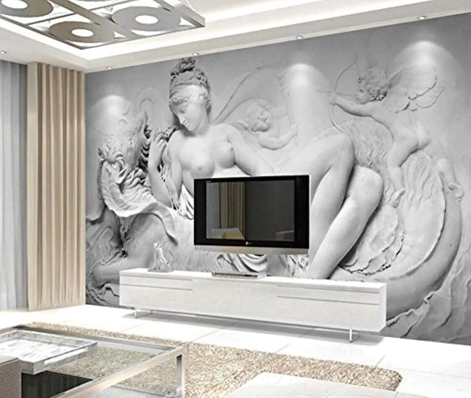 Wall Mural 3D Wallpaper Embossed Black and White Character Sculpture Wall Decoration Art