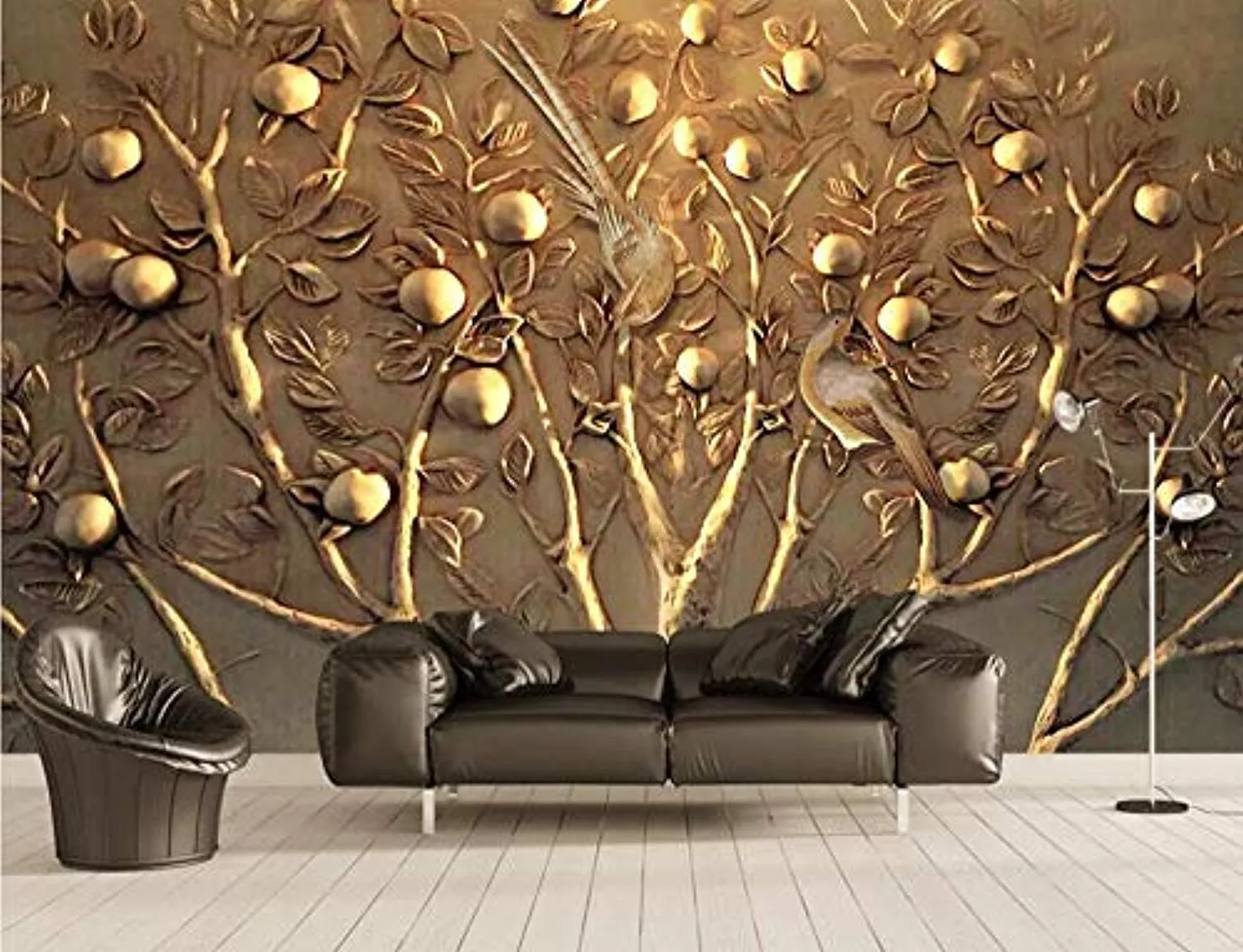 Wall Mural 3D Wallpaper Embossed Golden Tree Fruit Wall Decoration Art