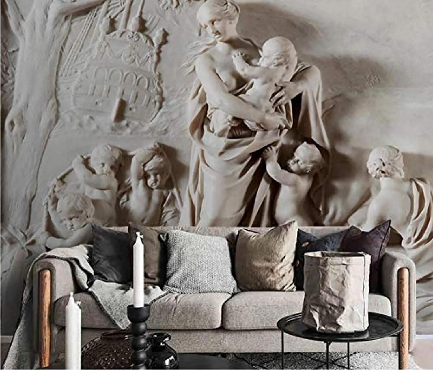 Wall Mural 3D Wallpaper Embossed Little Angel Figure Living Room