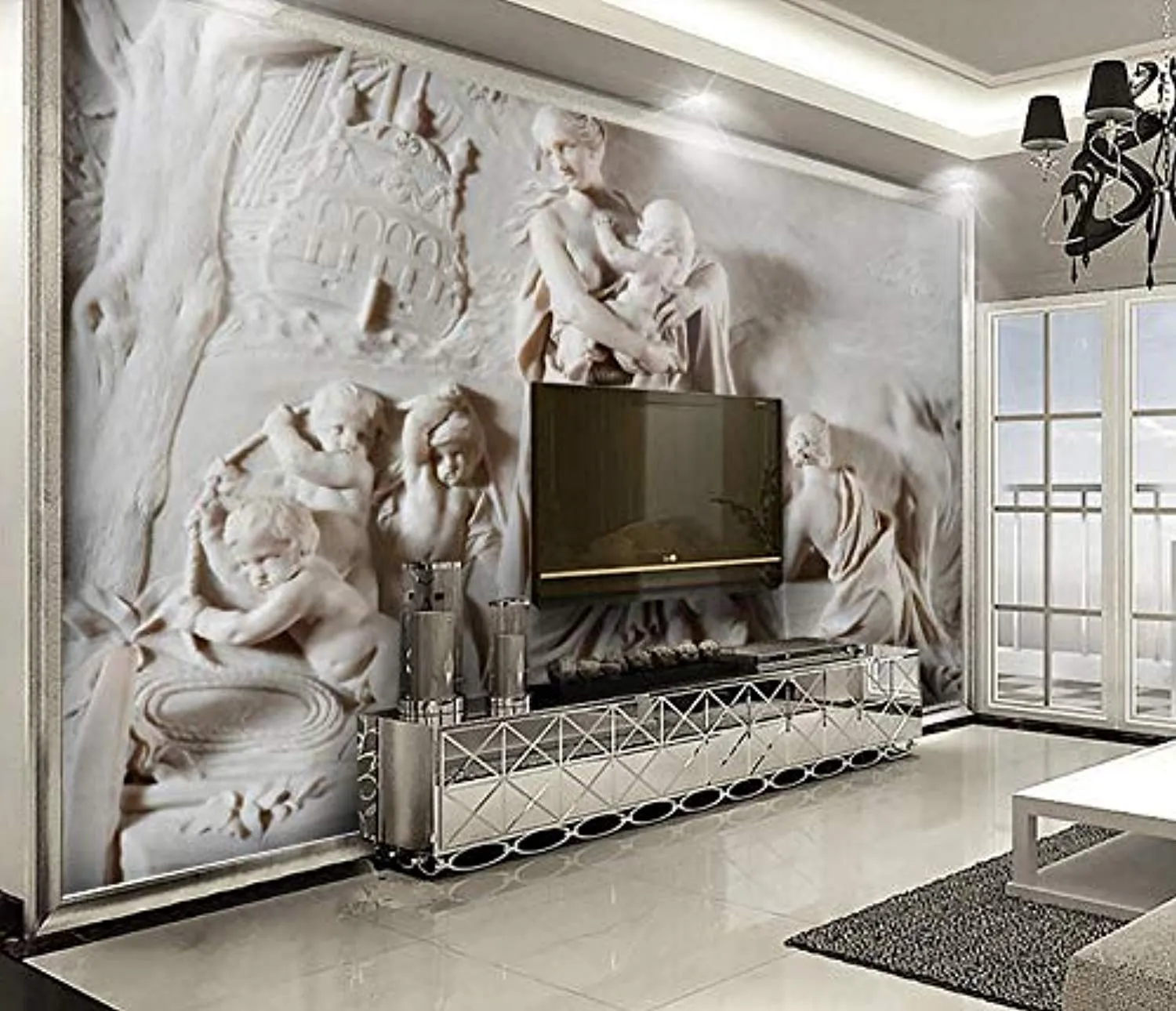 Wall Mural 3D Wallpaper Embossed Little Angel Figure Living Room