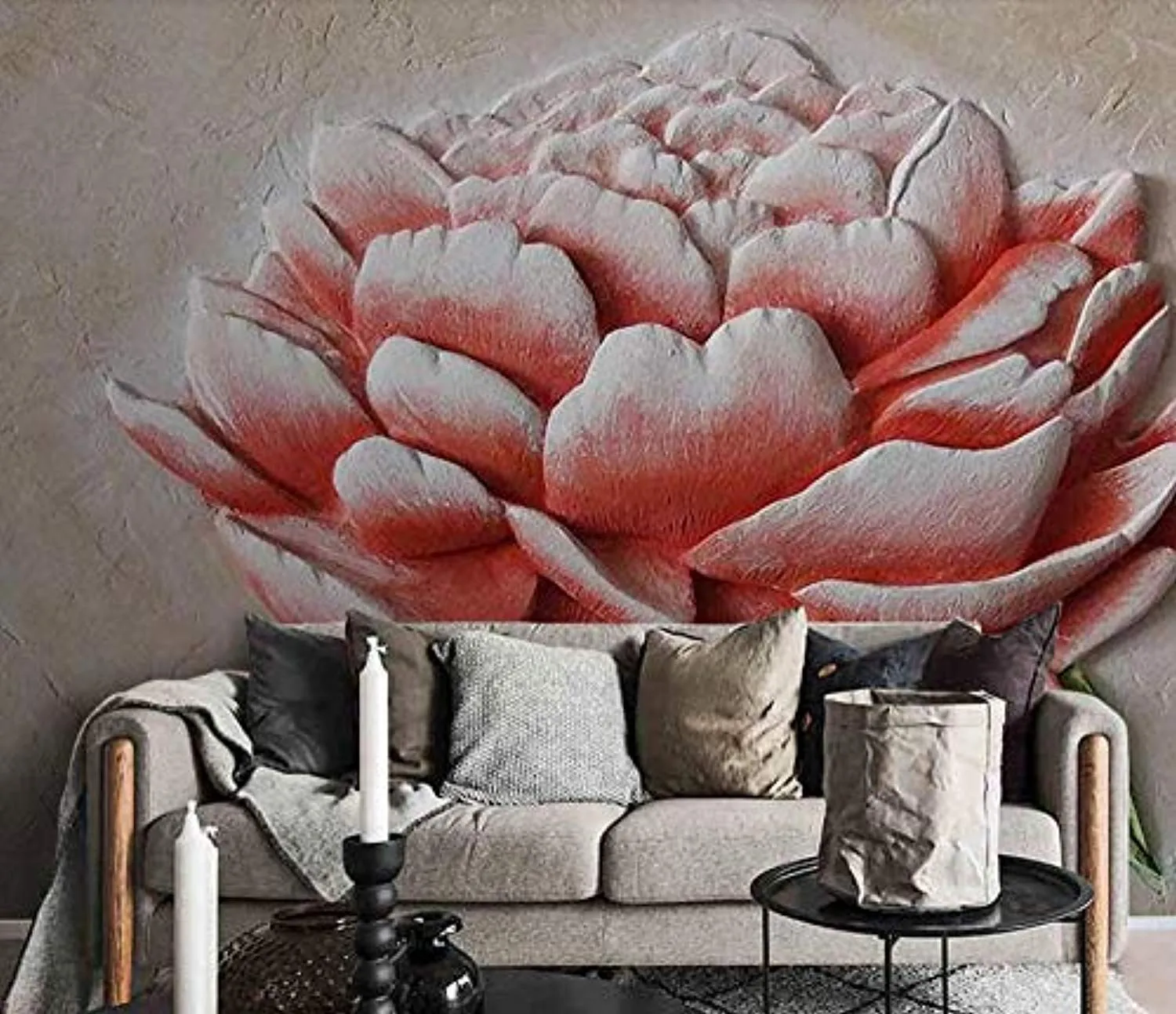 Wall Mural 3D Wallpaper Embossed Minimalist Red FlowersWall Decoration Art