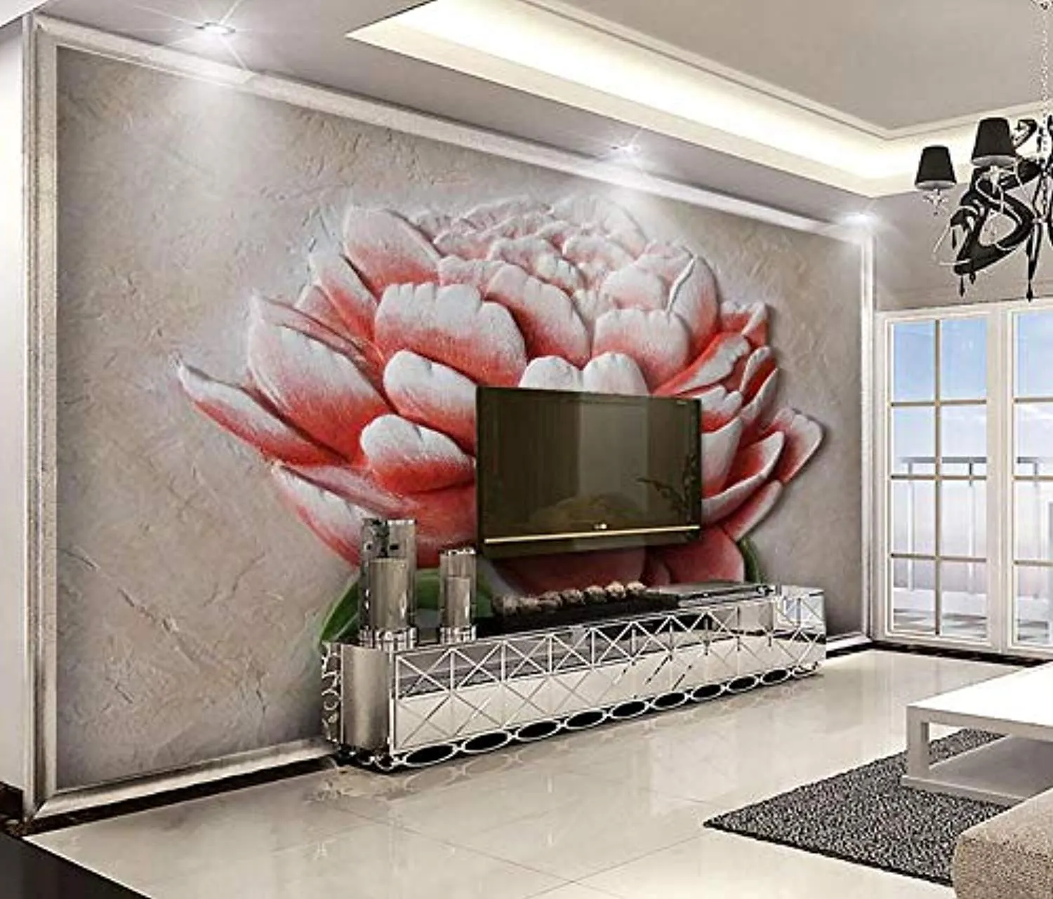 Wall Mural 3D Wallpaper Embossed Minimalist Red FlowersWall Decoration Art