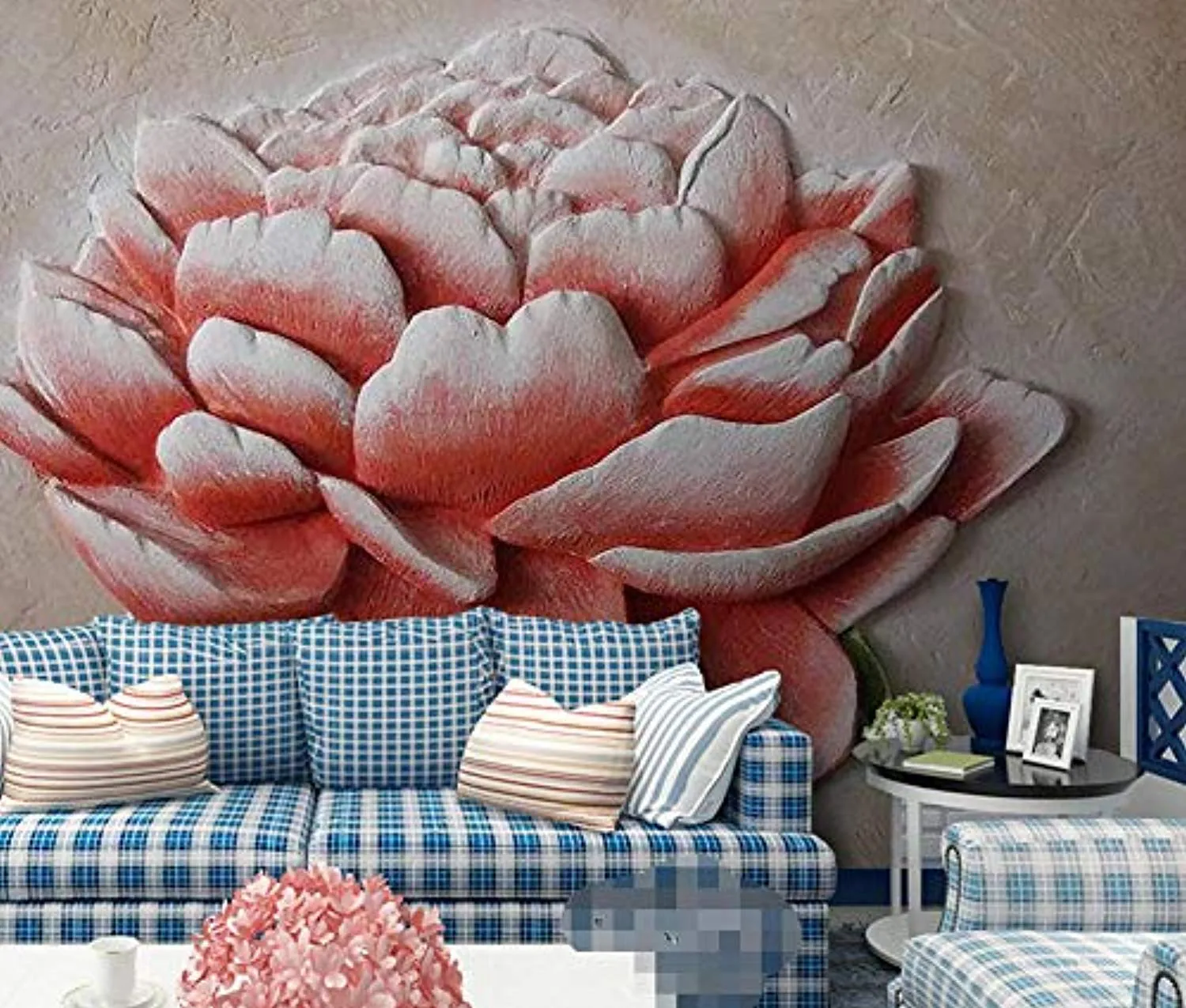Wall Mural 3D Wallpaper Embossed Minimalist Red FlowersWall Decoration Art