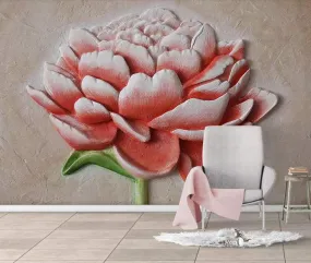 Wall Mural 3D Wallpaper Embossed Minimalist Red FlowersWall Decoration Art