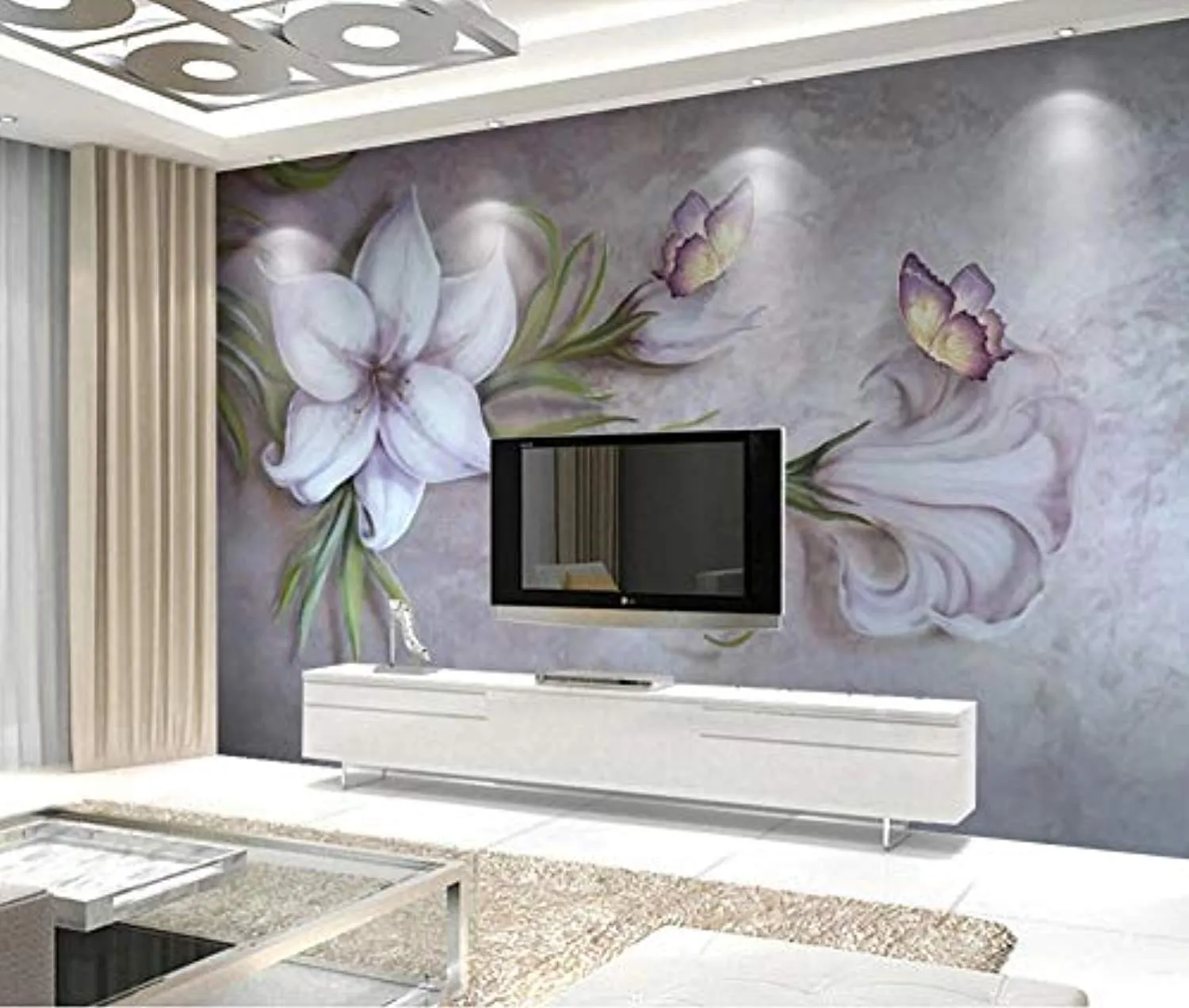 Wall Mural 3D Wallpaper Embossed Vintage Floral Butterfly Art 350cm×256cm