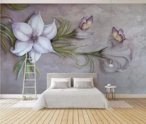 Wall Mural 3D Wallpaper Embossed Vintage Floral Butterfly Art 350cm×256cm